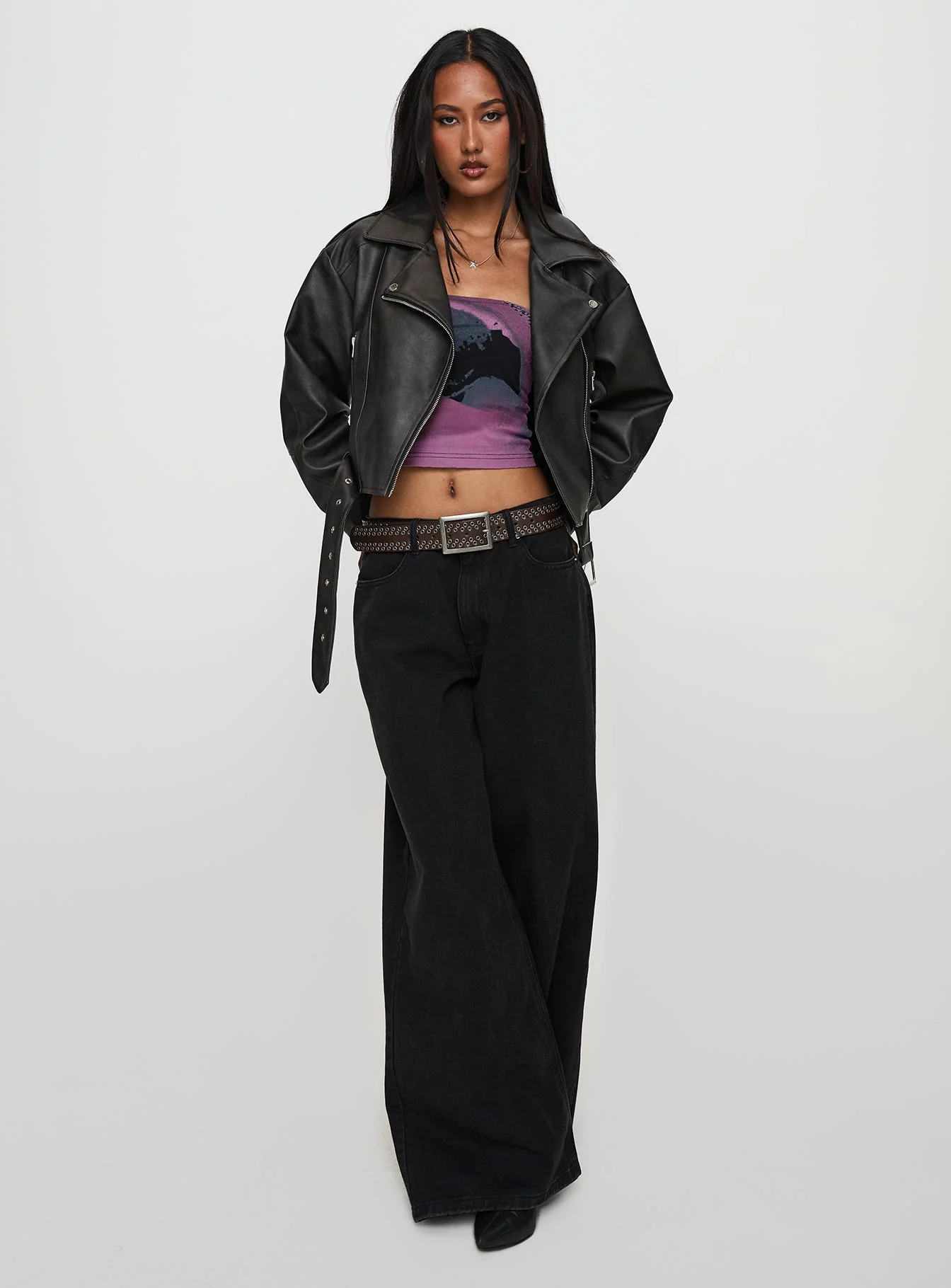 Face The Wind Faux Leather Jacket Grey - Image 2