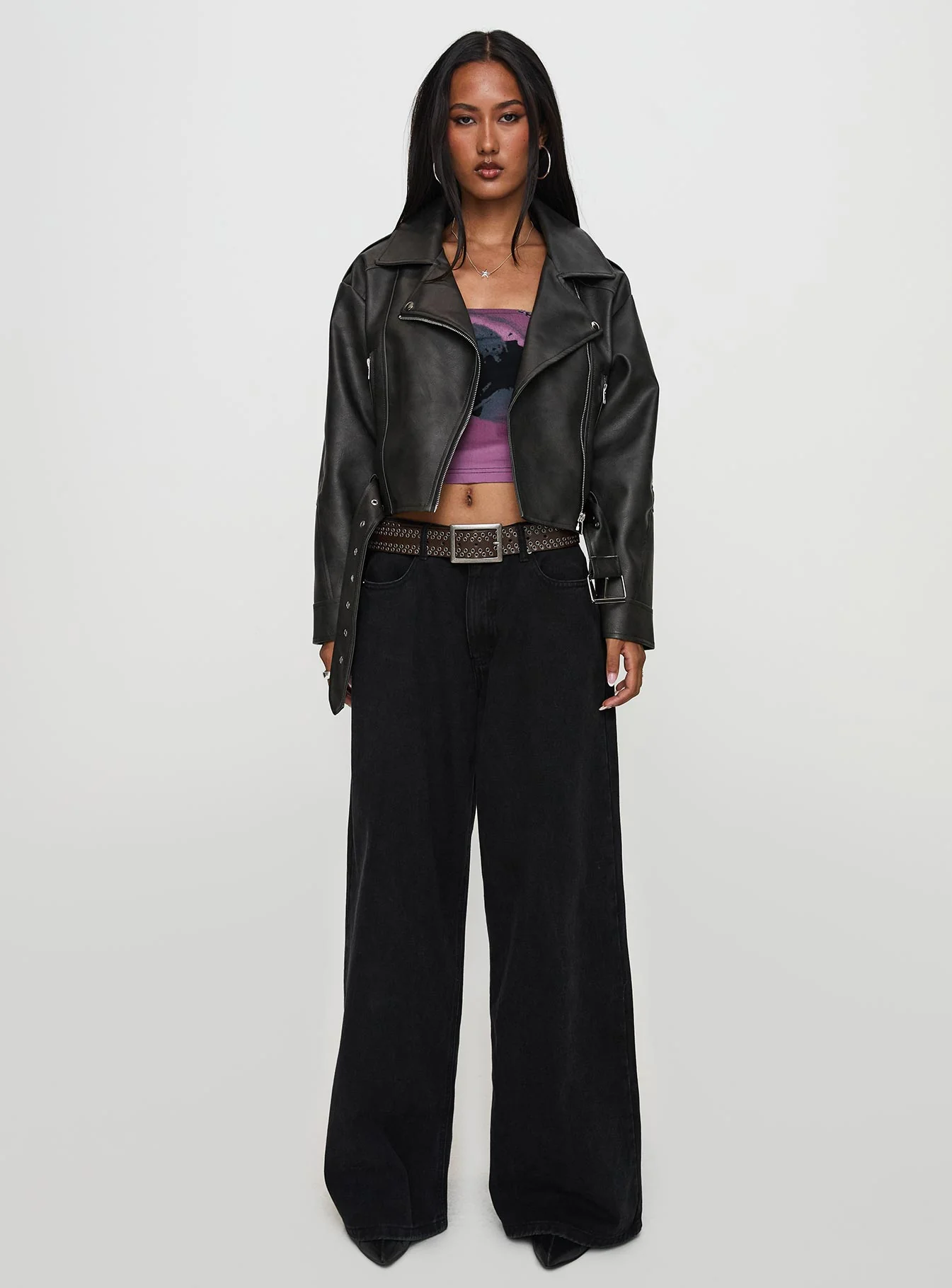 Face The Wind Faux Leather Jacket Grey - Image 6