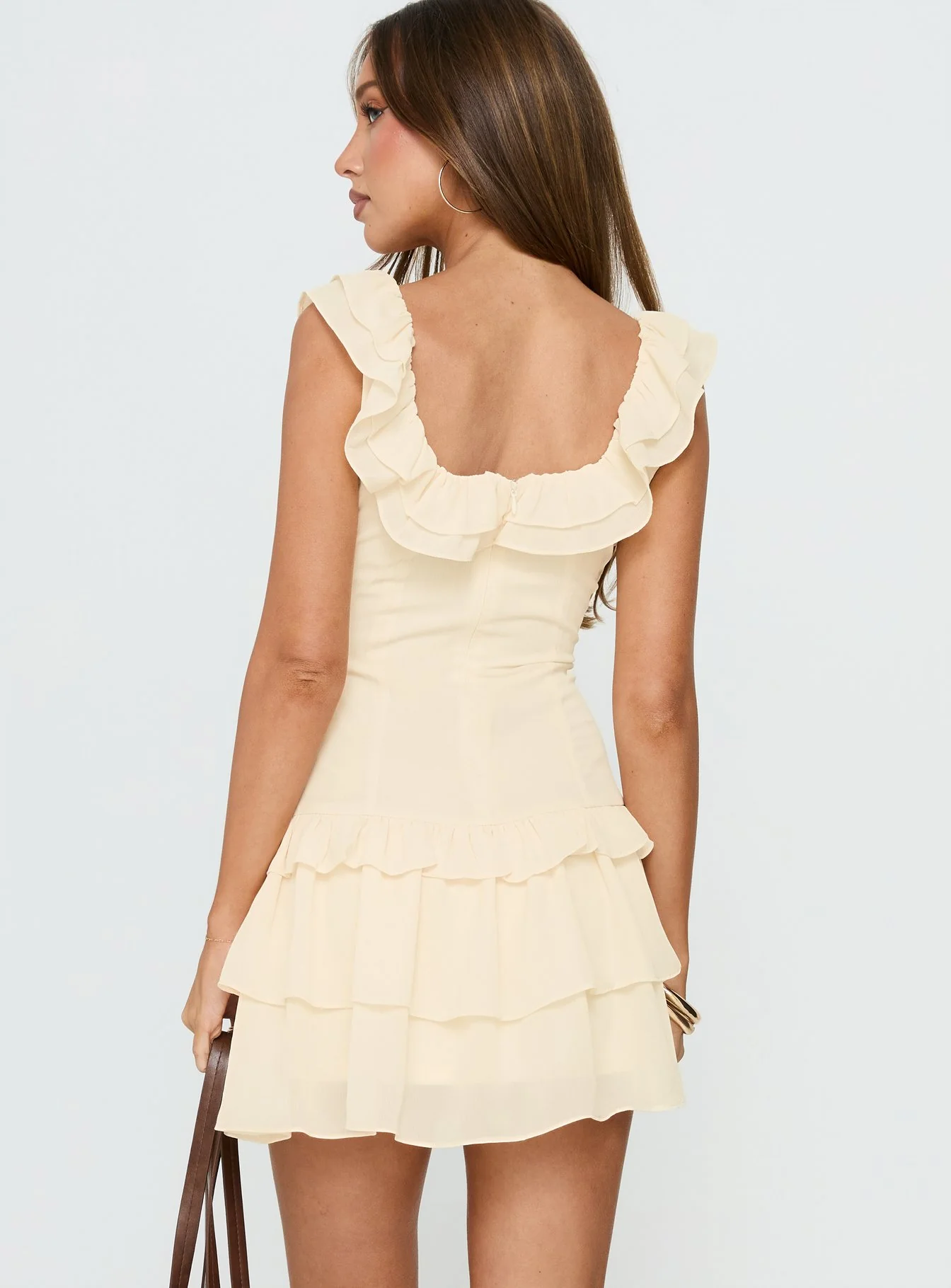 Fawnia Frill Ruched Mini Dress Cream - Image 4