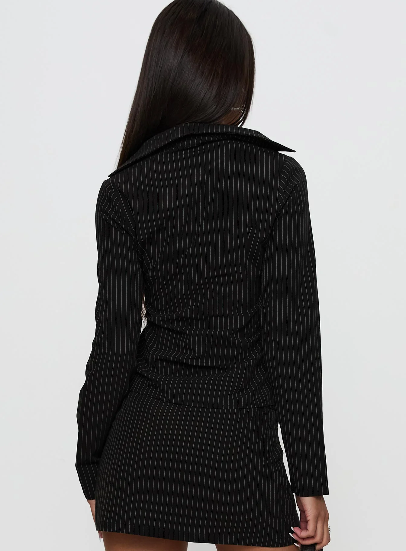 Feminique Tie Up Long Sleeve Top Black Stripe - Image 5