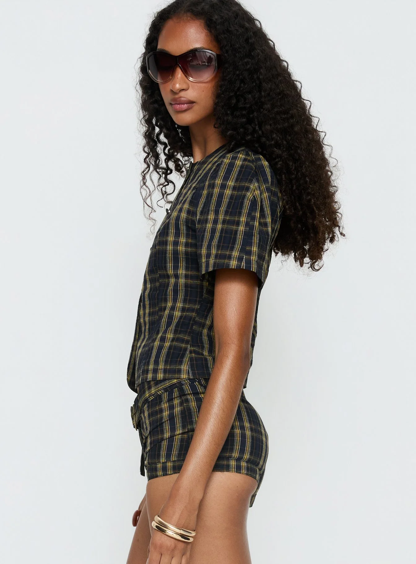 Femme Blouse Top Navy / Lemon Plaid - Image 4