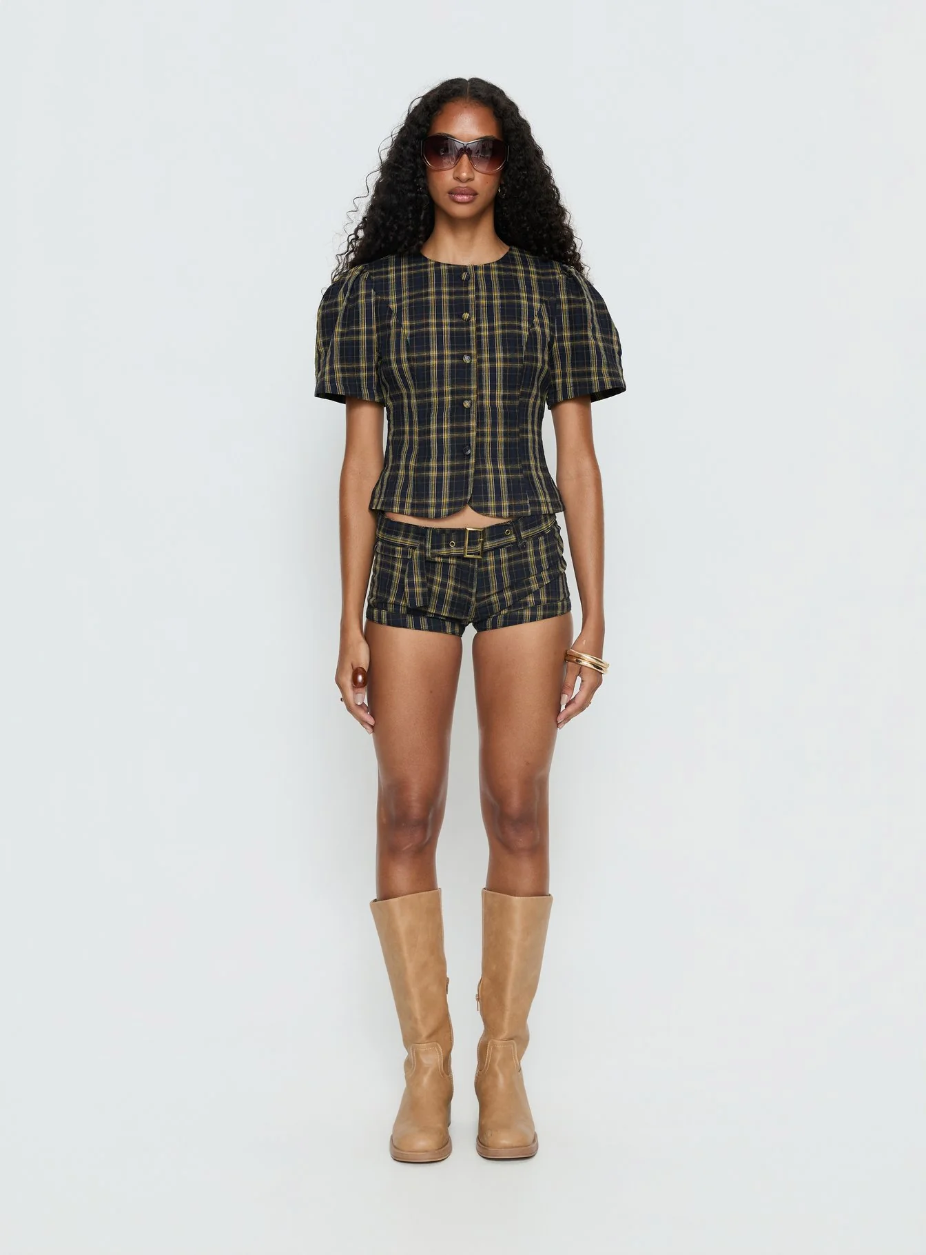 Femme Blouse Top Navy / Lemon Plaid - Image 7