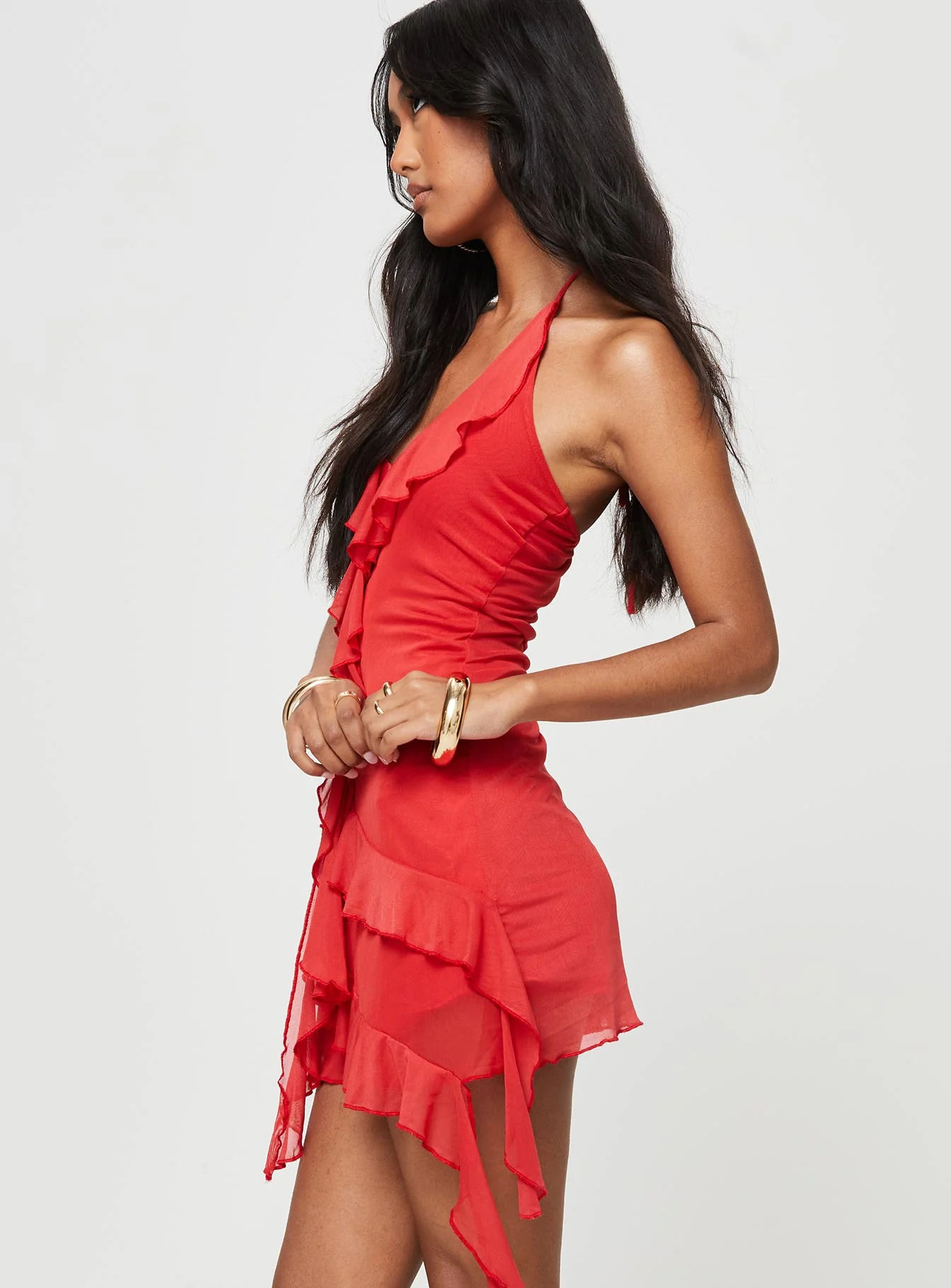 Fig Ruffle Mini Dress Red - Image 6