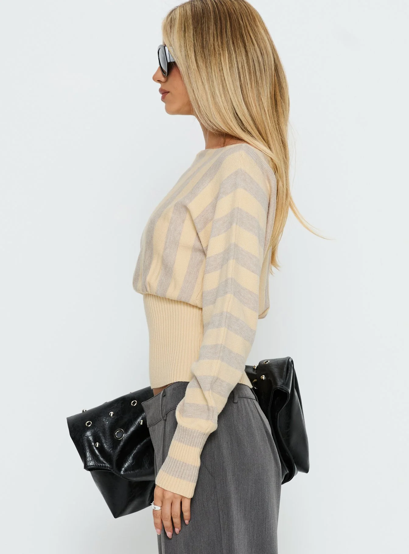 Finlea Cinched Long Sleeve Top Yellow Stripe - Image 4