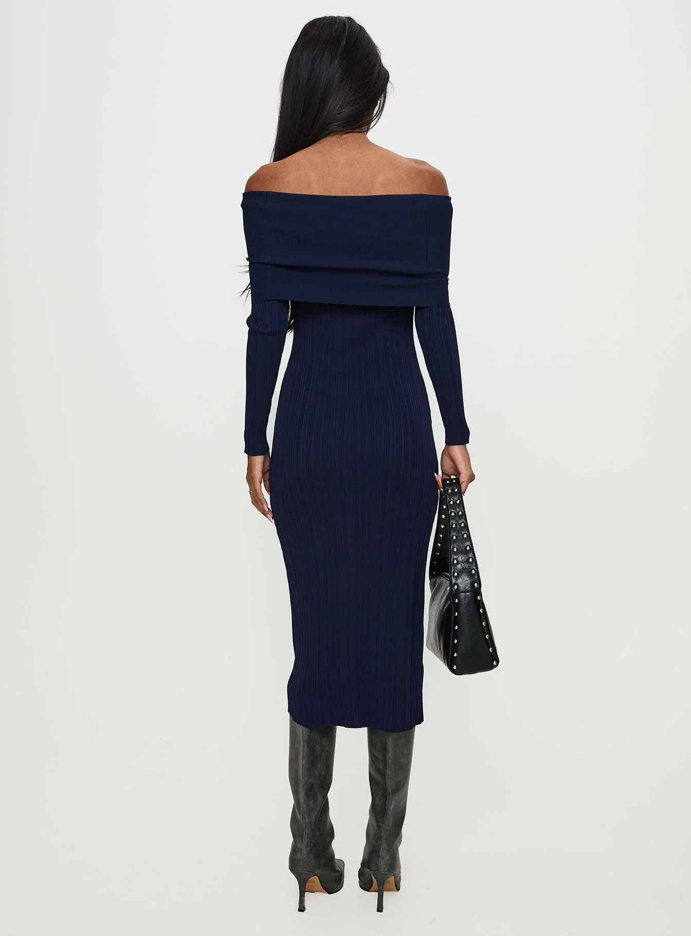 Flisse Long Sleeve Rib Maxi Dress Navy - Image 4