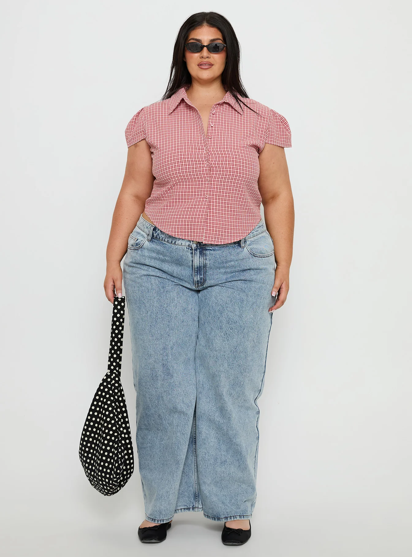 Float Away Button Up Top Red Check Curve - Image 7