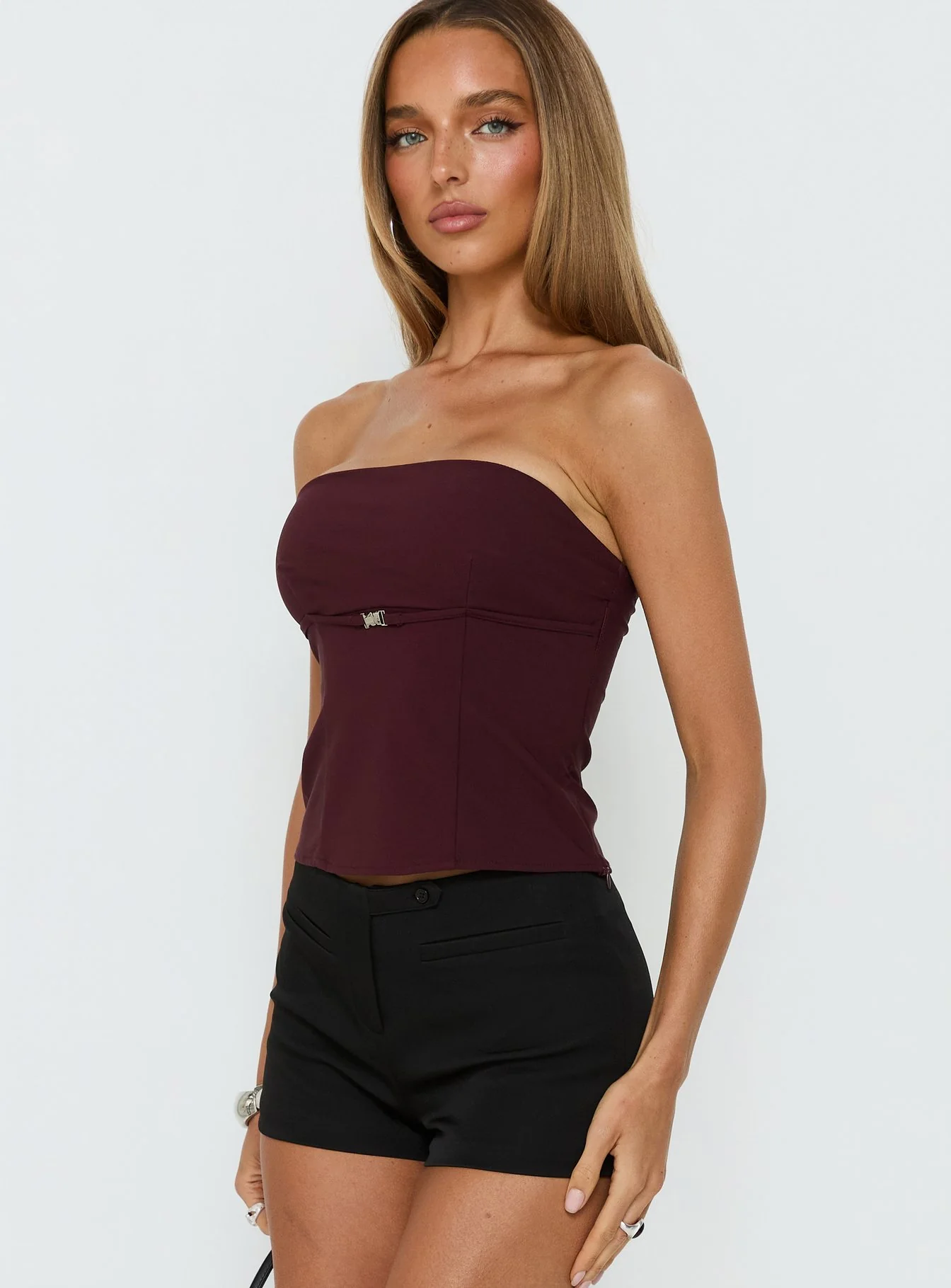 Flounce Strapless Top Plum - Image 4