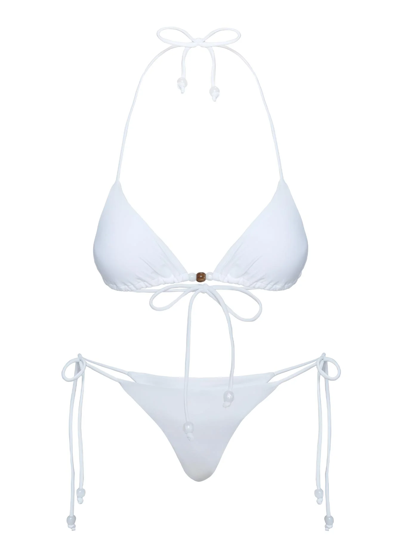 Flounder Bead Detail Triangle Bikini Top White - Image 5
