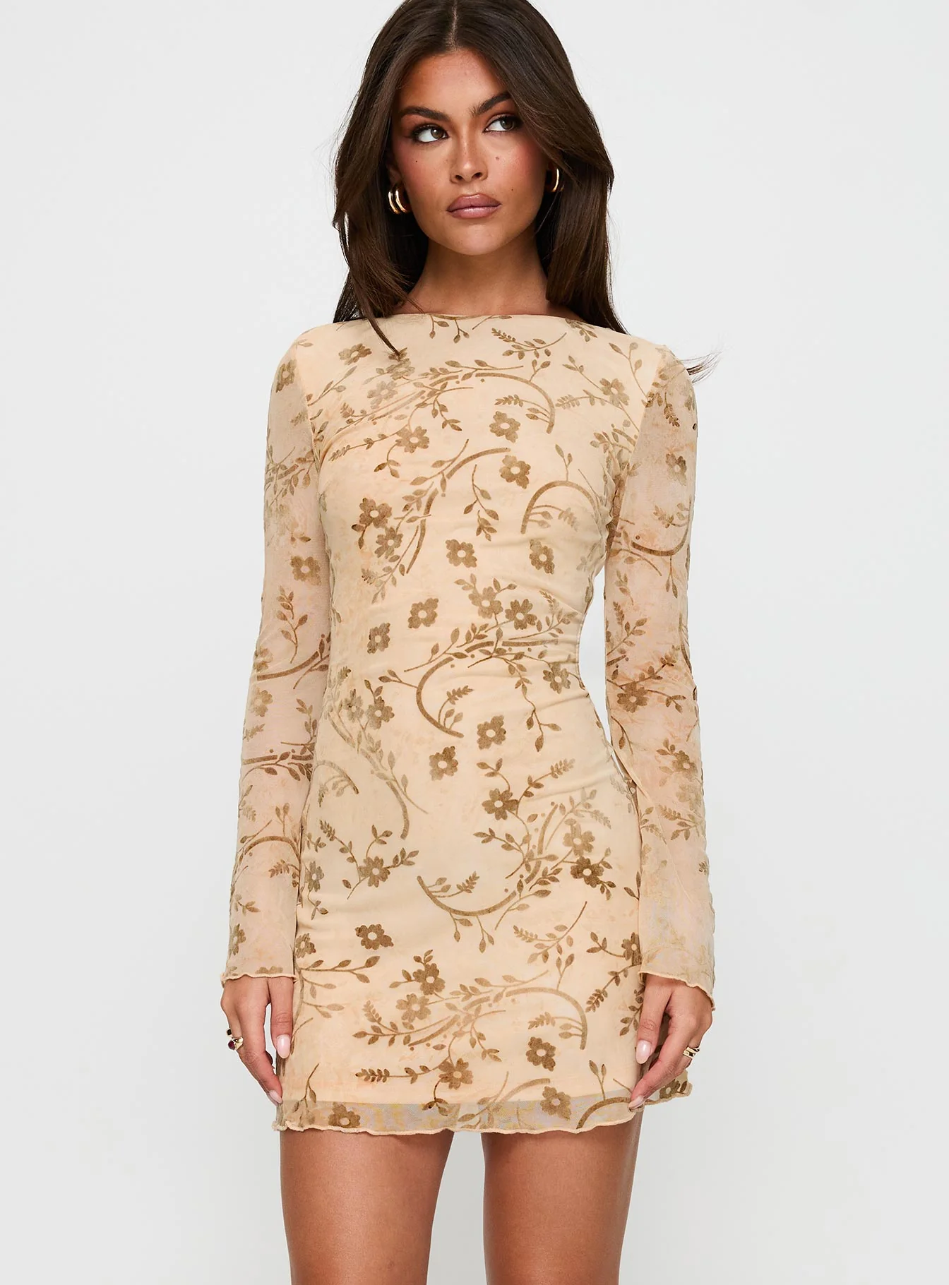 Folklore Long Sleeve Mini Dress Cream - Image 2