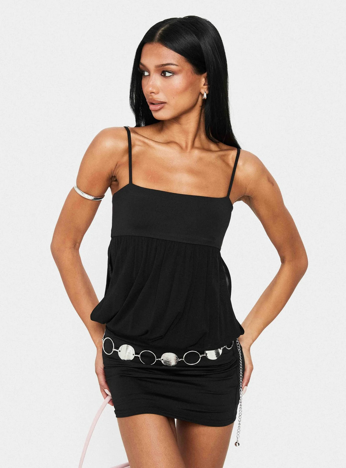 Franciska Sheer Blouson Mini Dress Black - Image 9