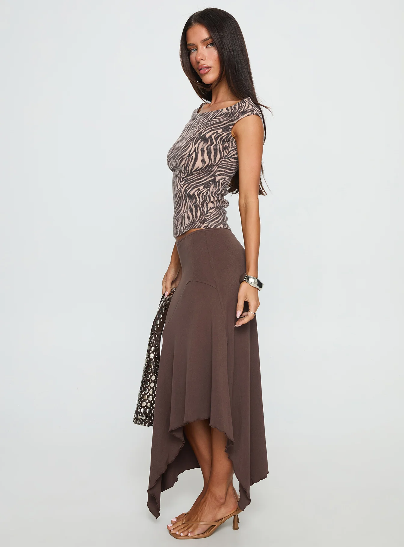 Futura Asymmetrical Midi Skirt Chocolate - Image 4