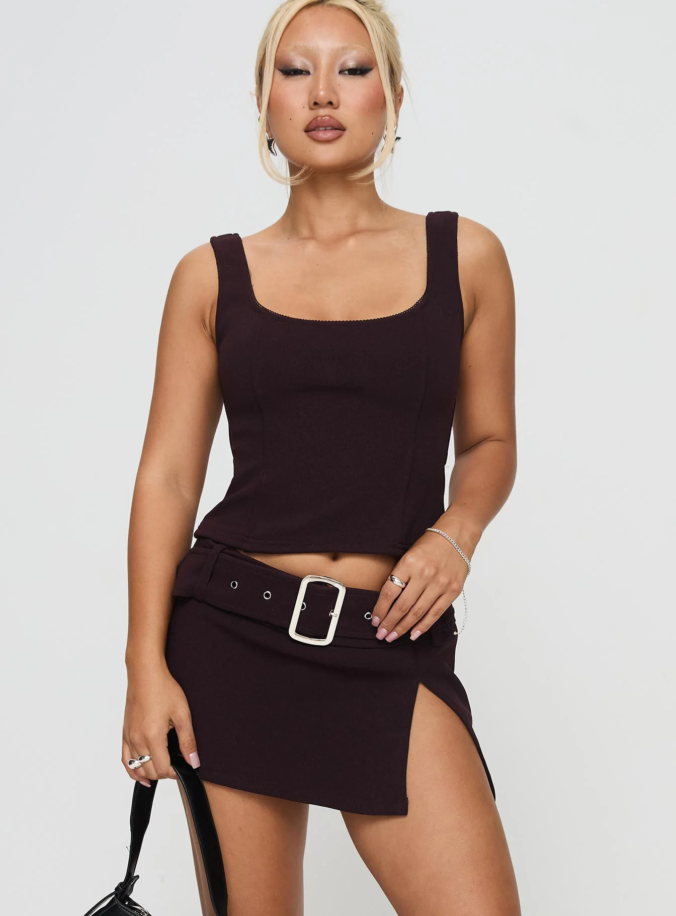 Genessa Belted Micro Mini Skirt Wine - Image 2