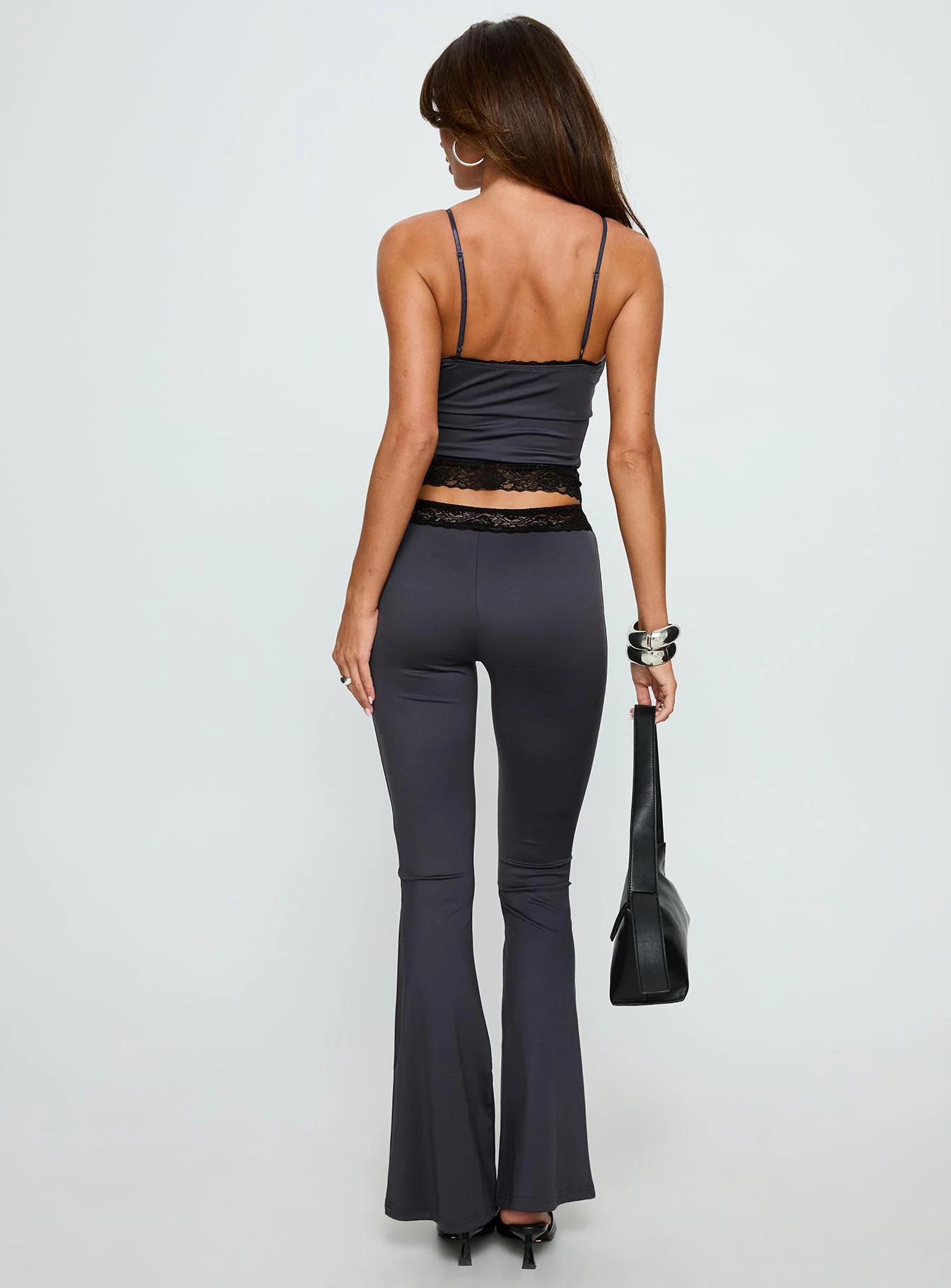 Georganna Lace Trim Flare Pant Charcoal - Image 4