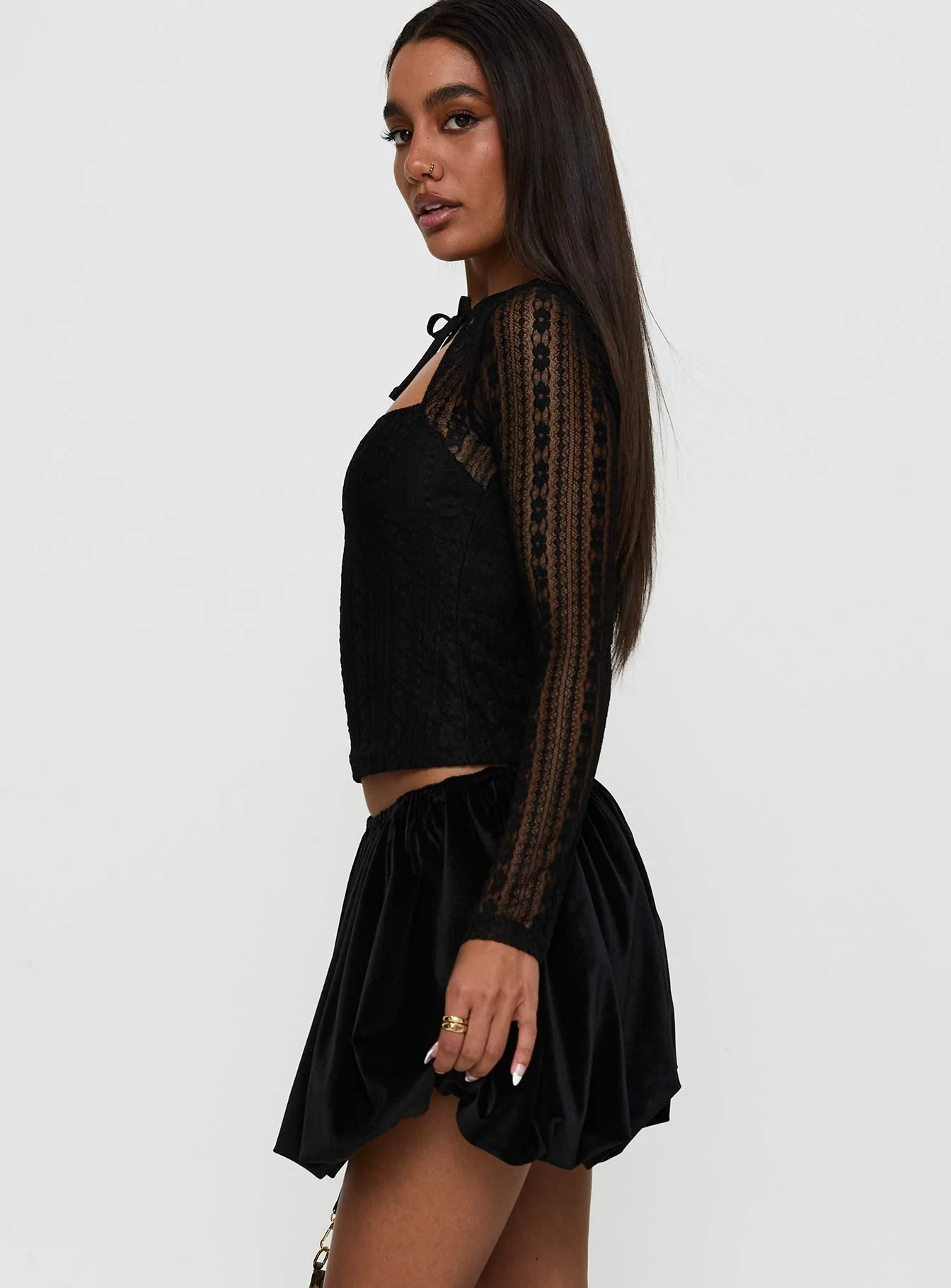 Georgiana Bubble Hem Mini Skirt Black - Image 4