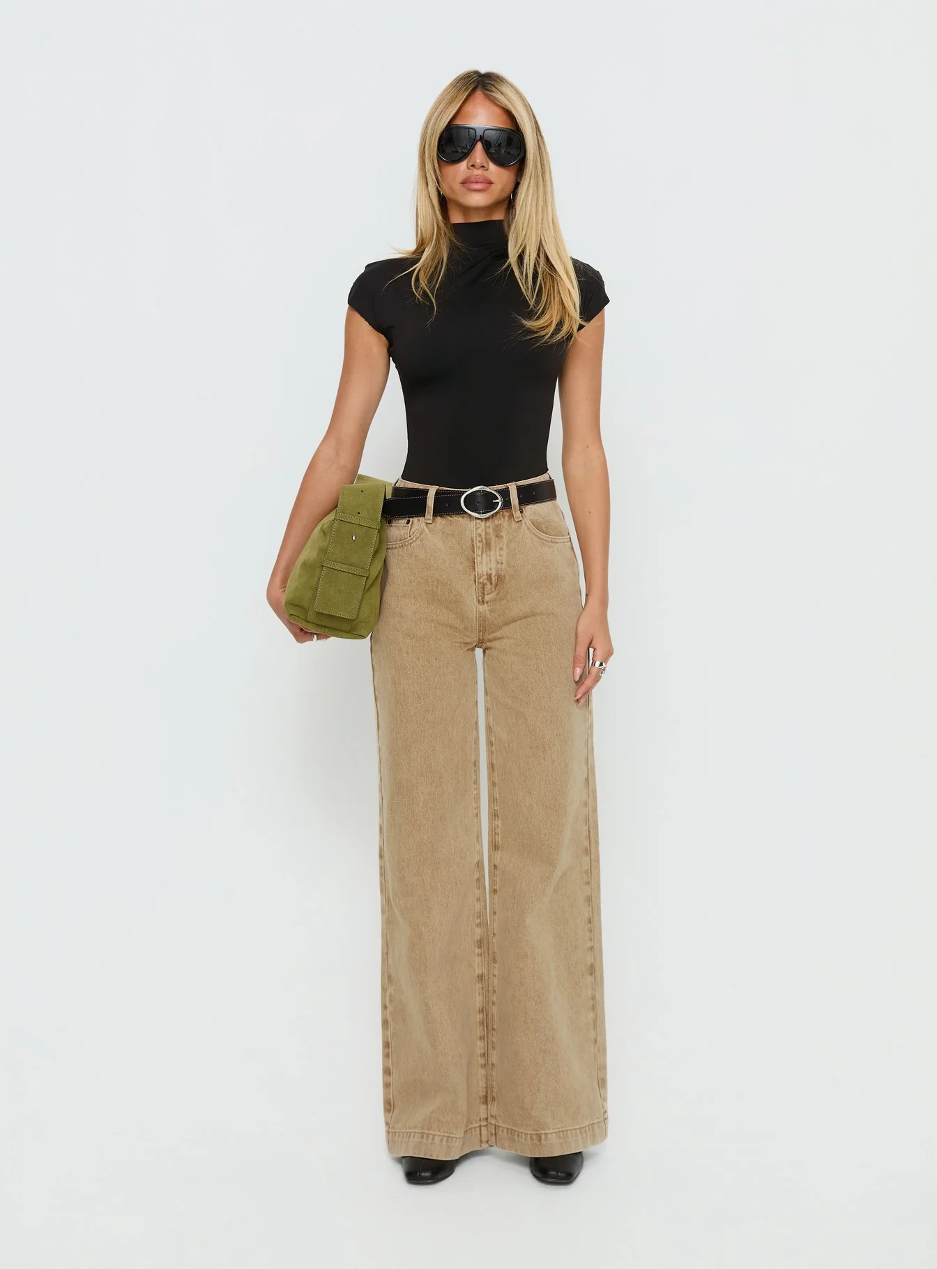 Goldie High Rise Wide Leg Jeans Tan - Image 7