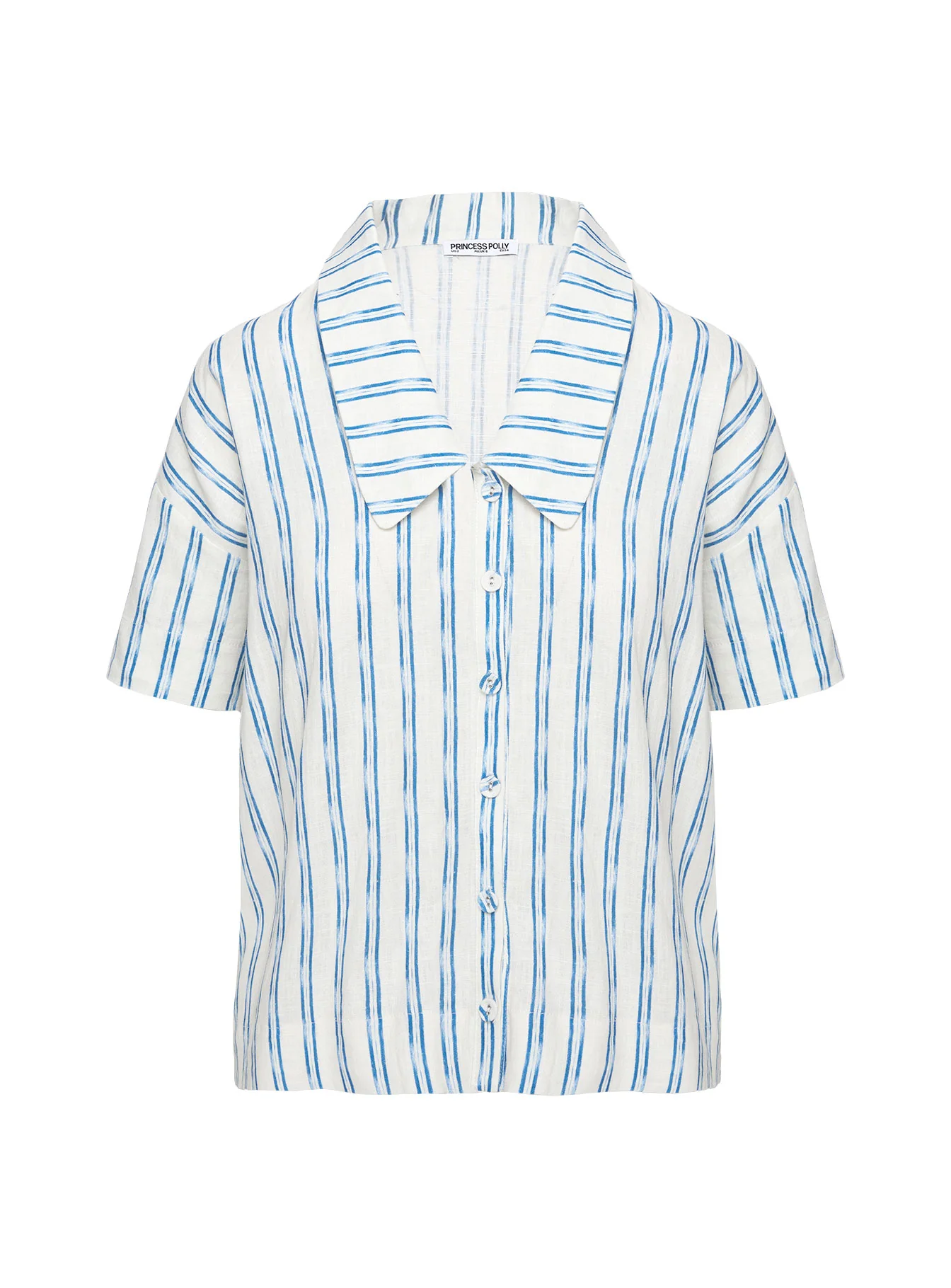Goody Linen Button Front Top Blue Stripe - Image 5