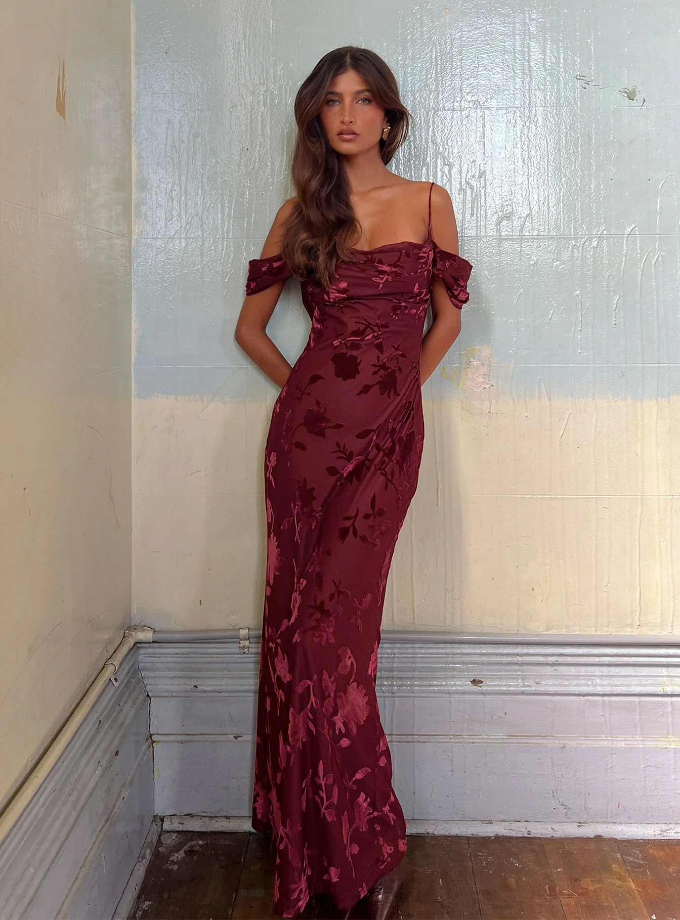 Green Gables Burnout Maxi Dress Burgundy - Image 8