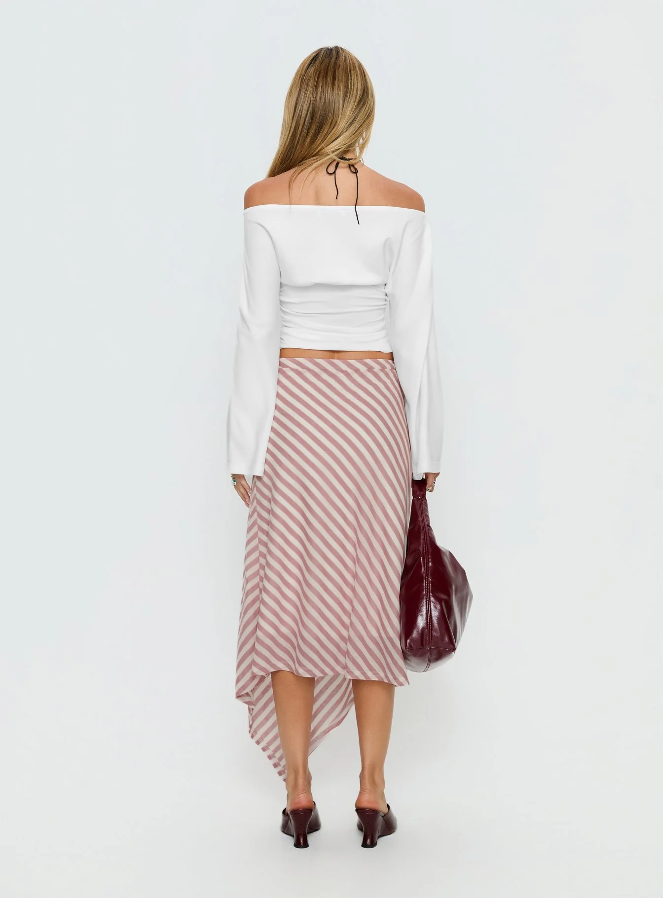 Gwenora Asymmetrical Midi Skirt Pink Stripe - Image 5