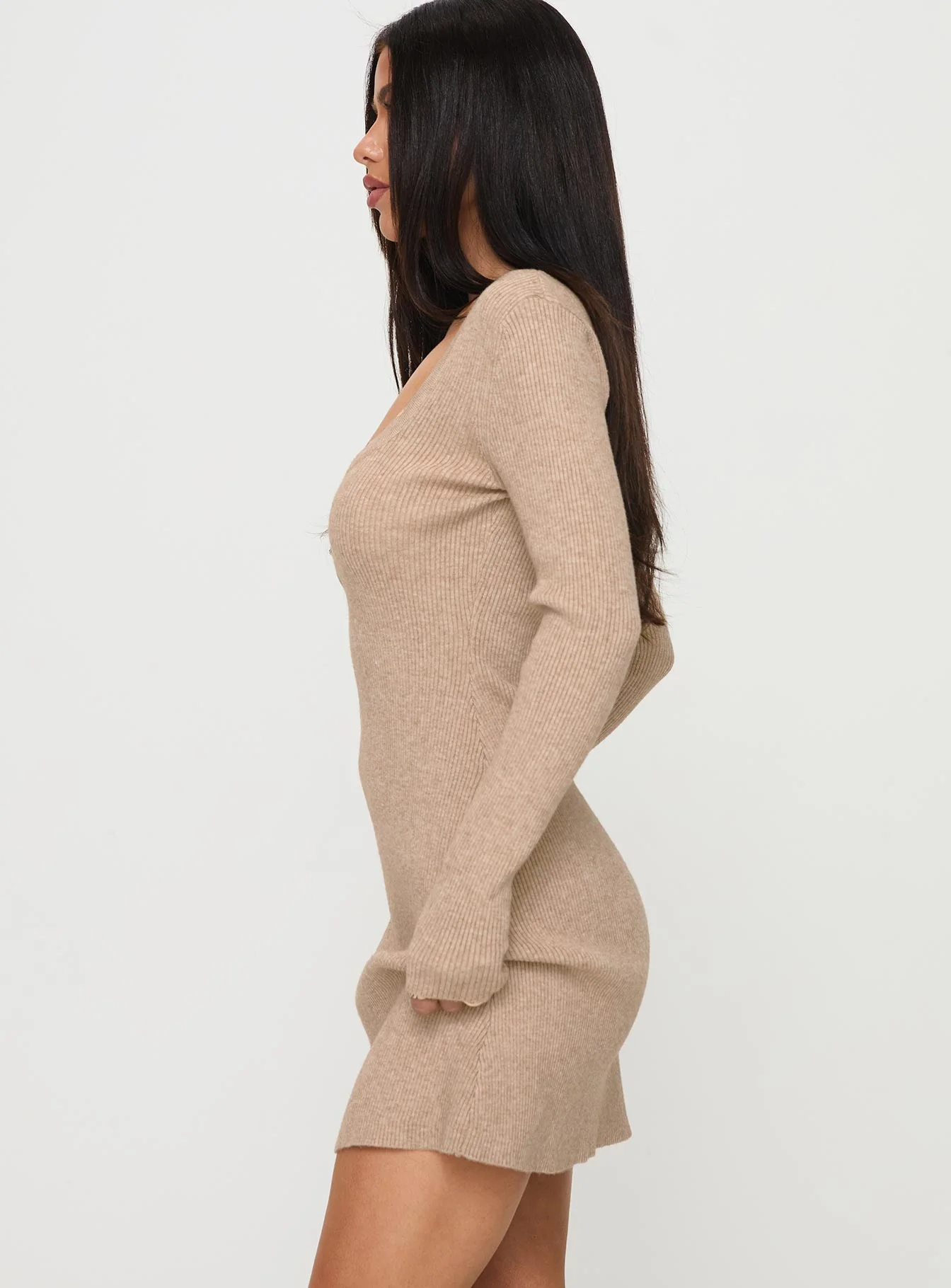 Halycon Knit Mini Dress Oatmeal - Image 4