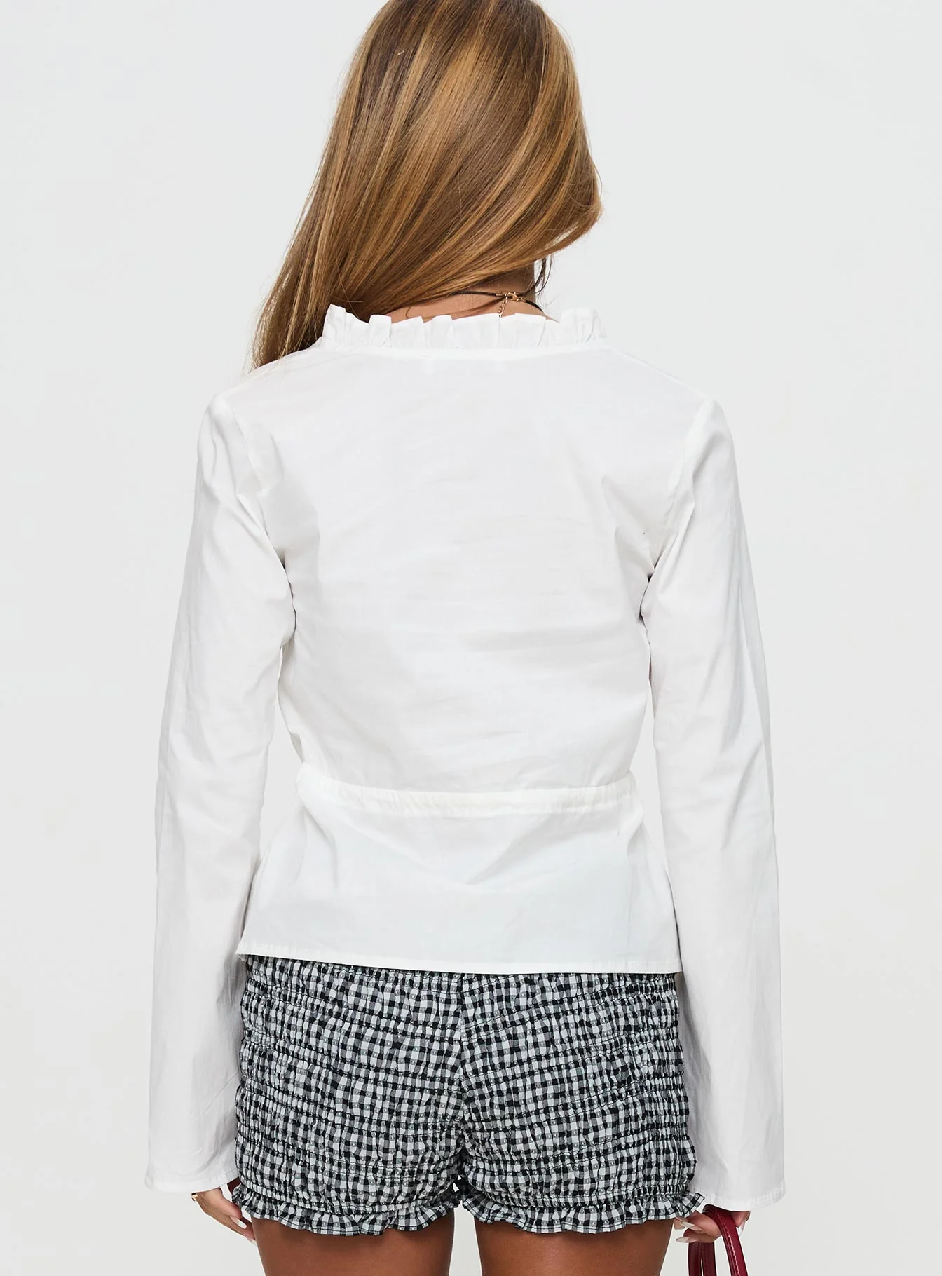 Harloe Ruched Tie Up Long Sleeve Top White - Image 5
