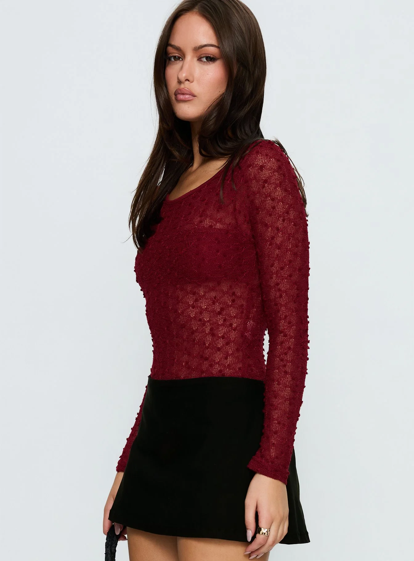 Harly Sheer Long Sleeve Bodysuit Red - Image 3