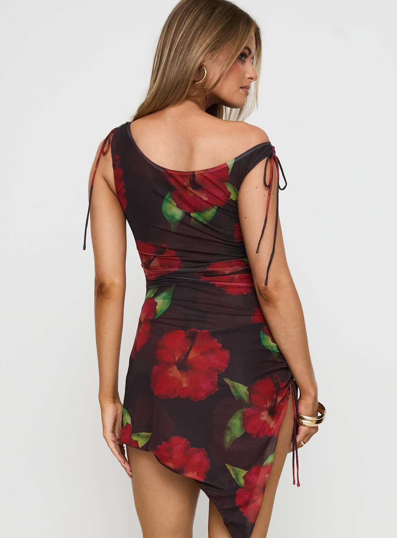 Harmonie One Shoulder Mini Dress Brown / Red - Image 5
