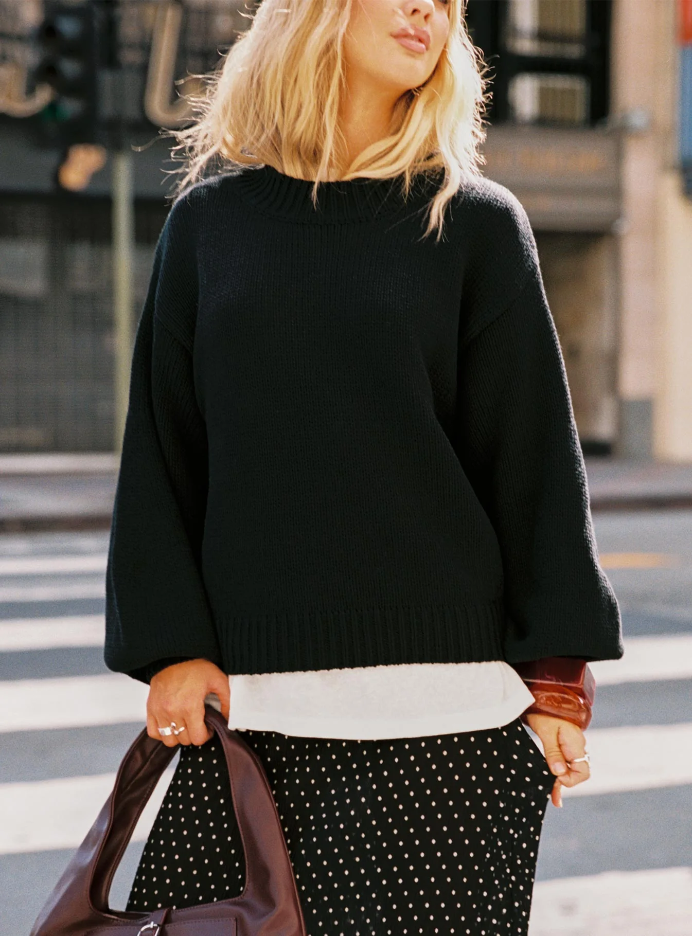 Harmony Balloon Sleeve Knit Sweater Black - Image 15