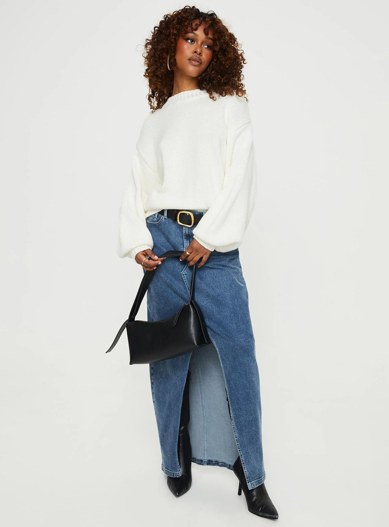 Harmony Balloon Sleeve Knit Sweater White - Image 4