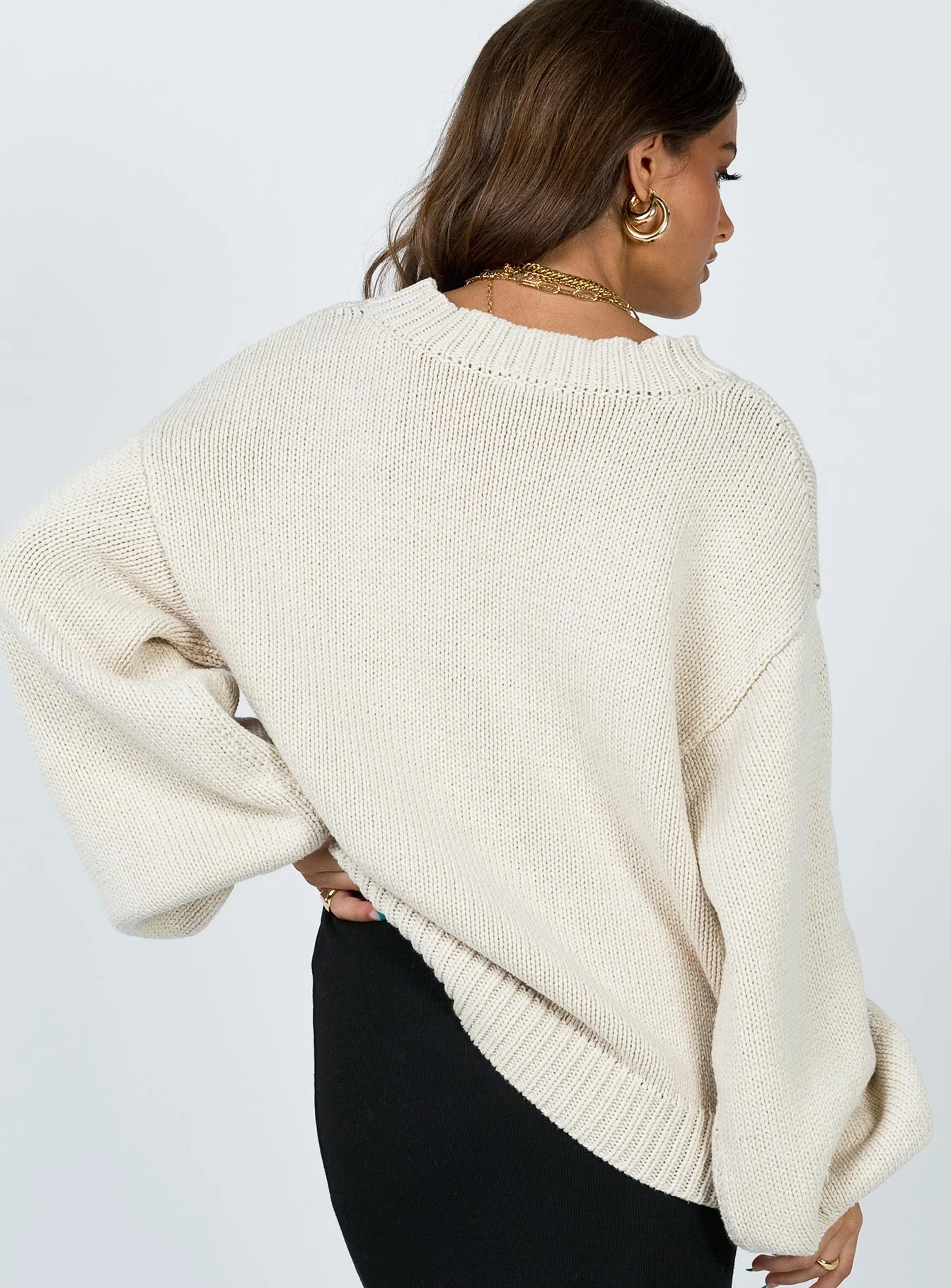 Harmony Balloon Sleeve Knit Sweater Beige - Image 5