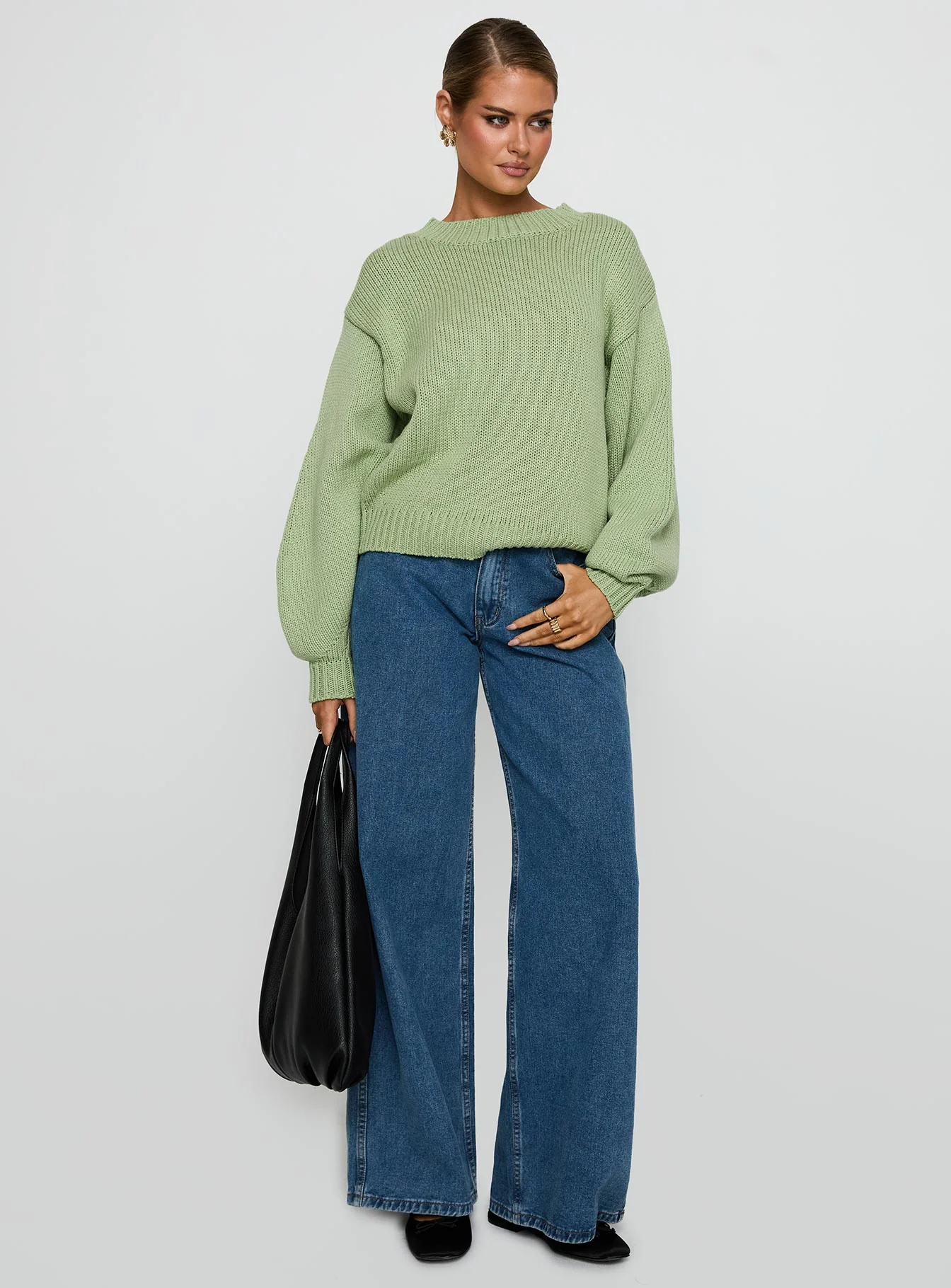 Harmony Balloon Sleeve Knit Sweater Sage - Image 3
