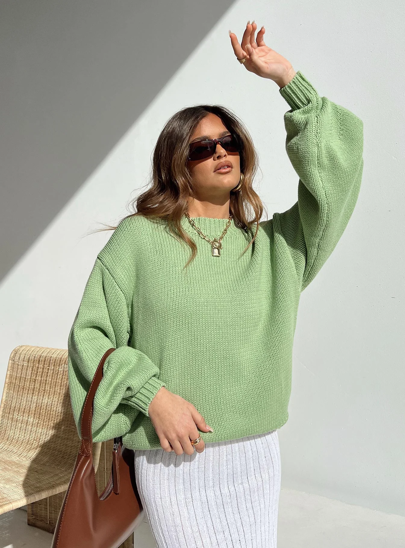 Harmony Balloon Sleeve Knit Sweater Sage - Image 9