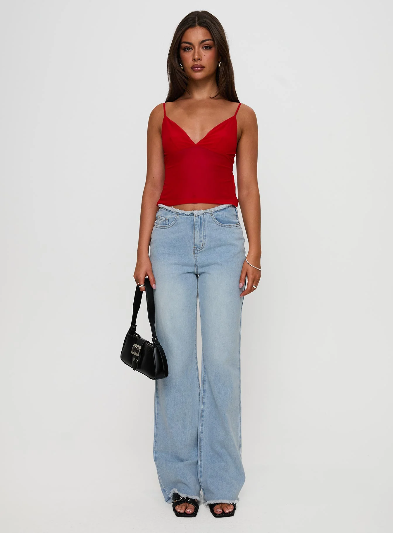 Hawke Frayed Mid Rise Straight Leg Jeans Mid Blue - Image 6