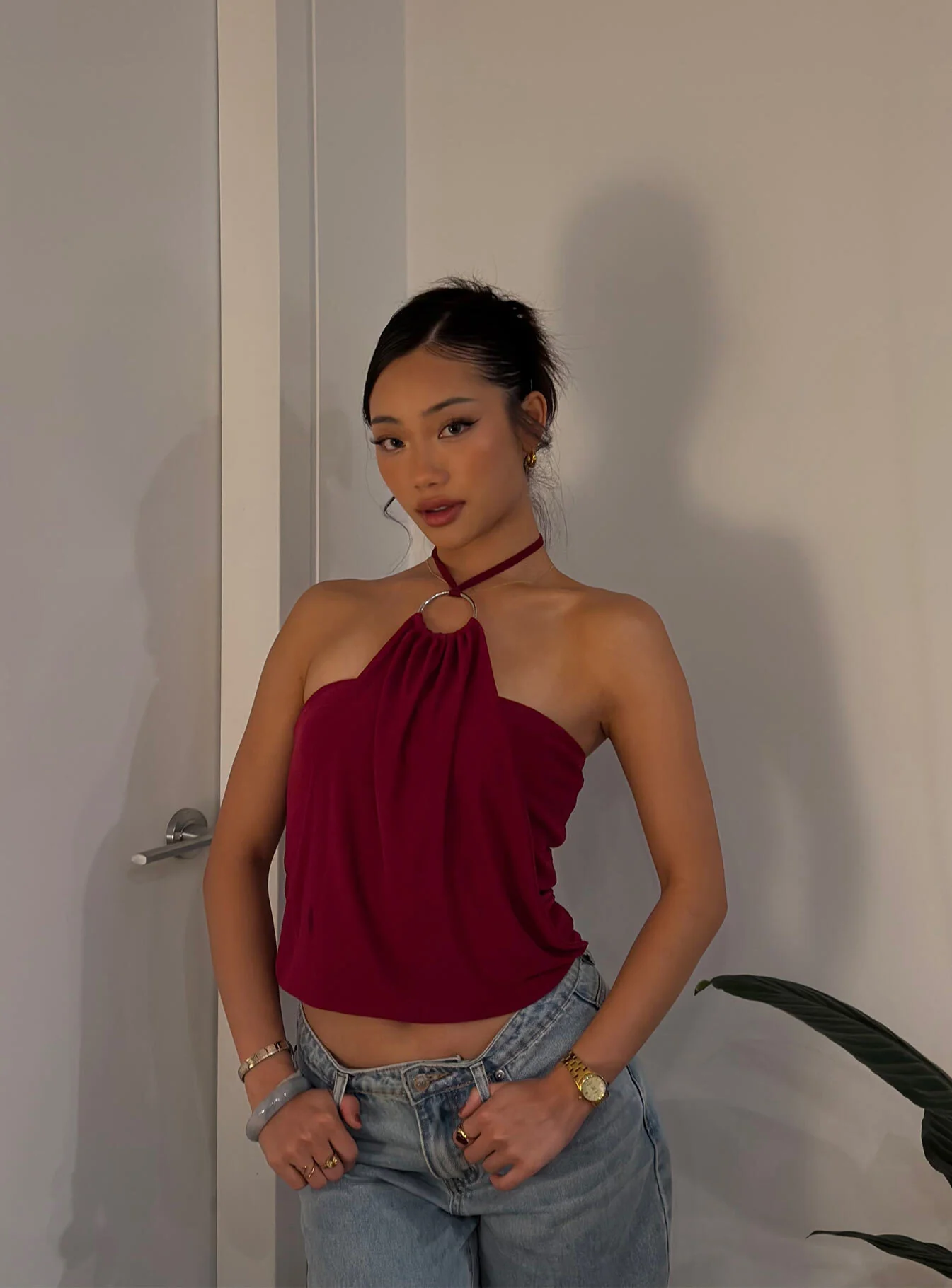 Hedlea Draped Ring Detail Top Wine - Image 8