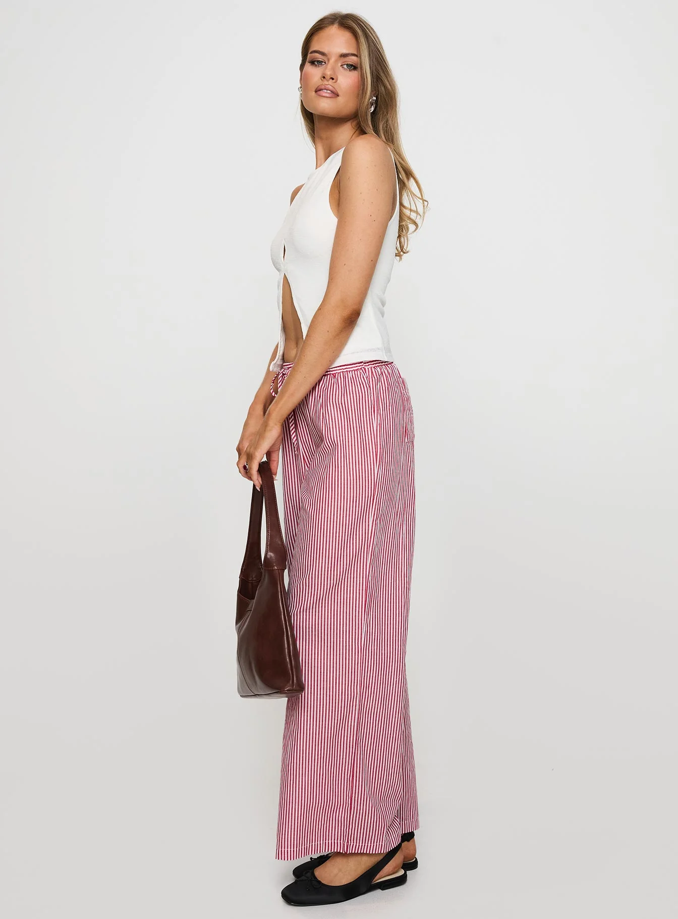 Holiday Tie Front Pants Red/White Stripe - Image 4