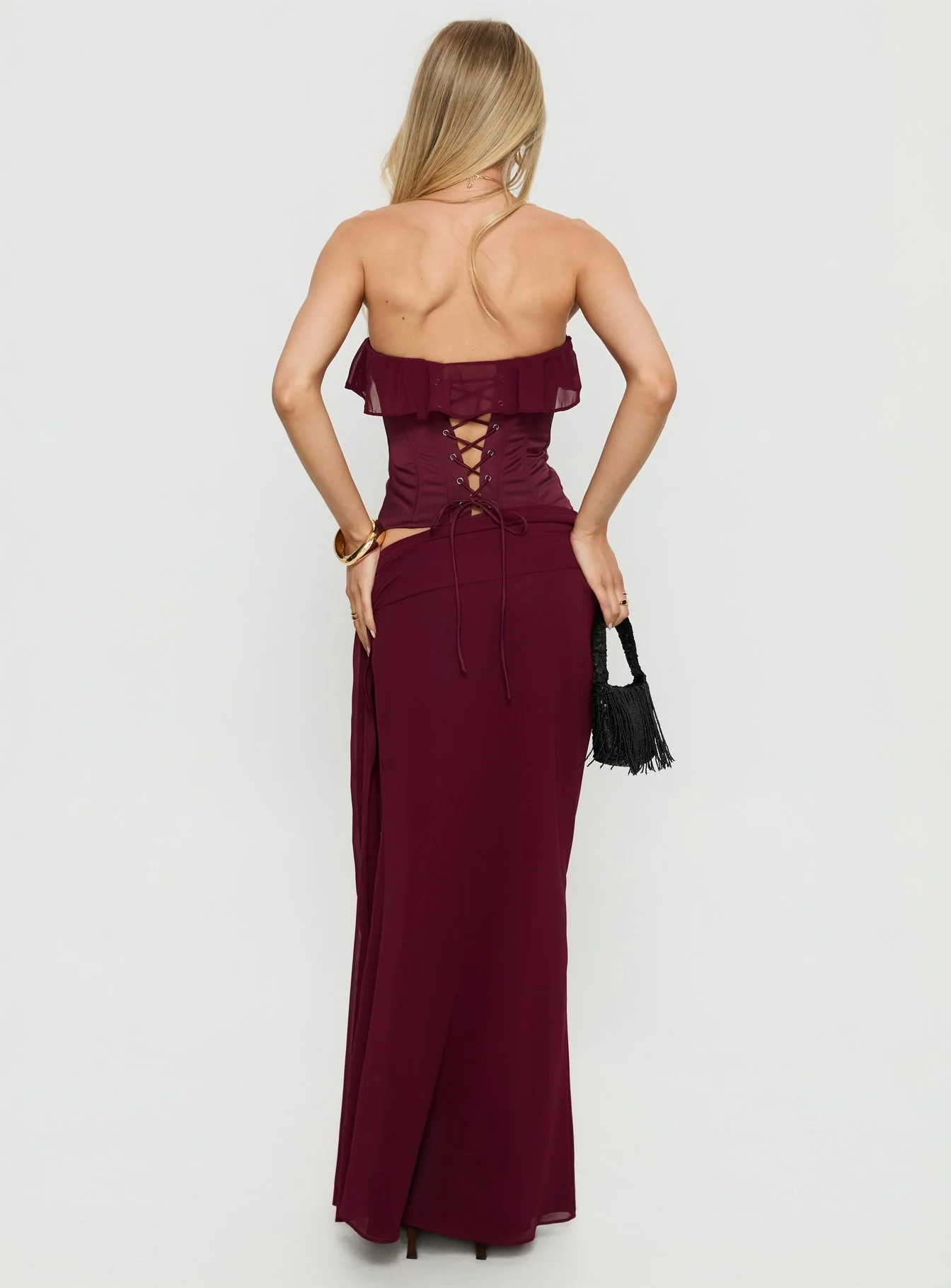 Hollian Draped Maxi Skirt Wine - Image 5