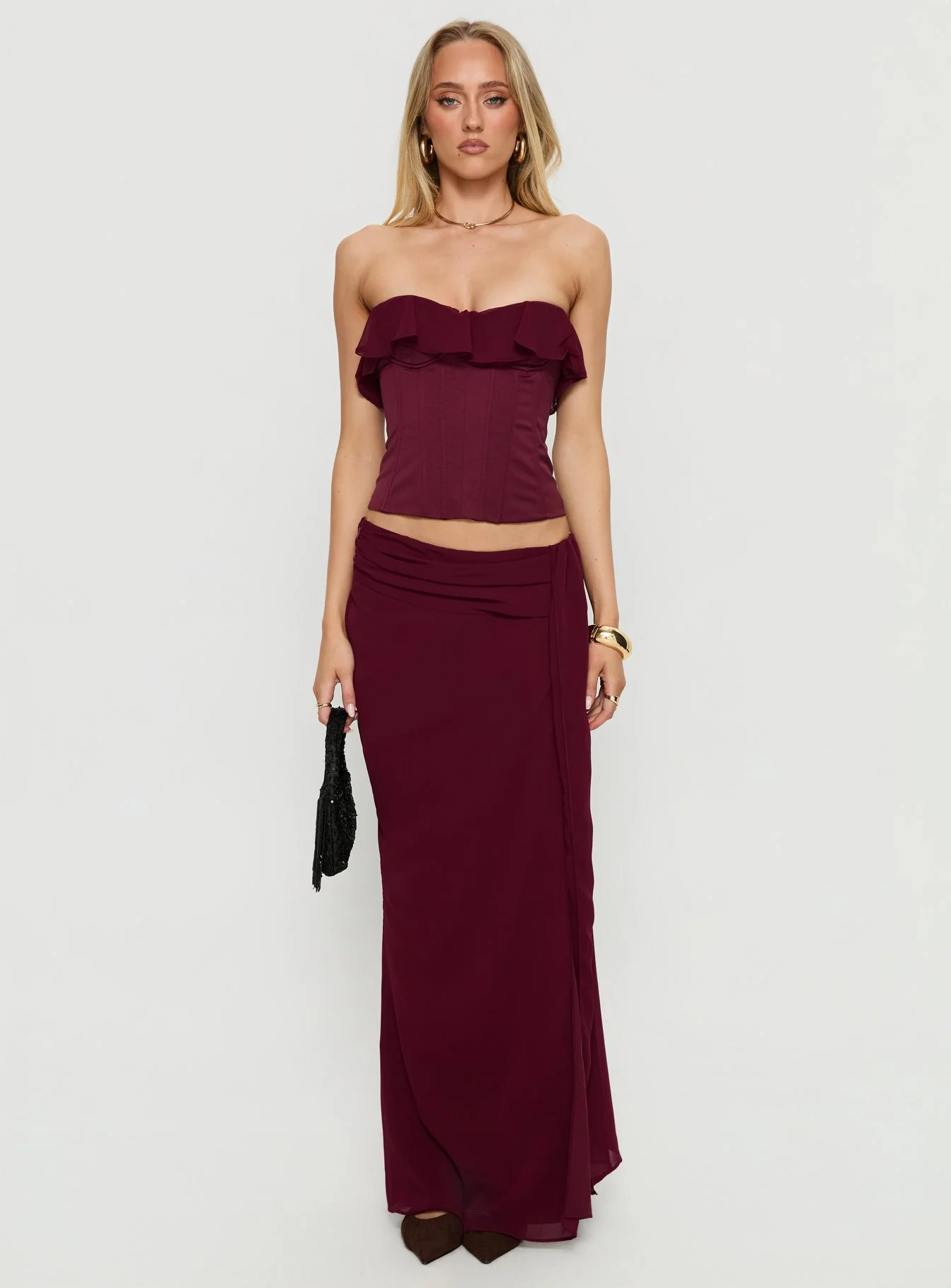 Hollian Draped Maxi Skirt Wine - Image 7