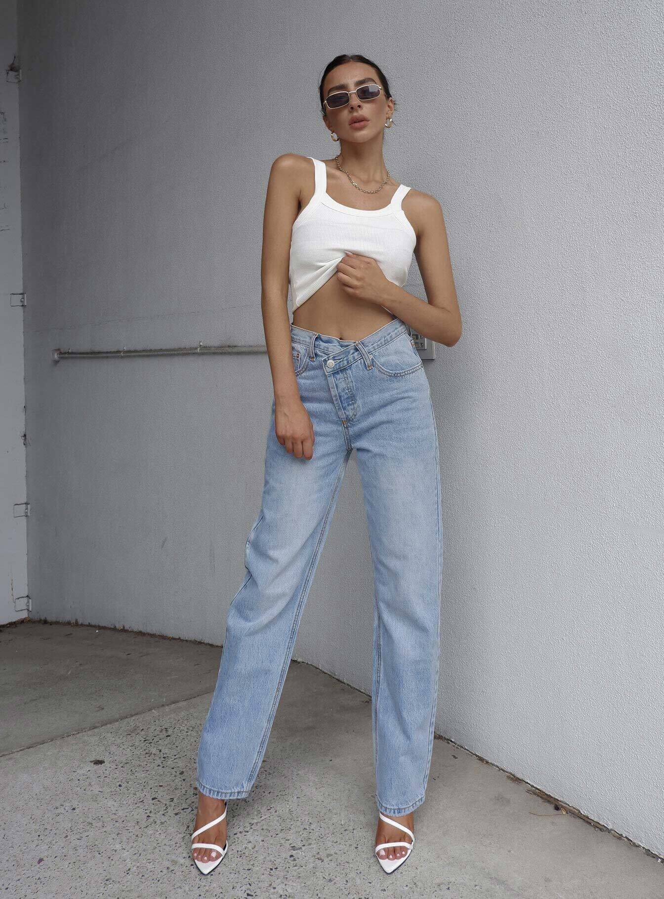 Holly Asymmetric Straight Leg Jean Light Wash Denim - Image 6