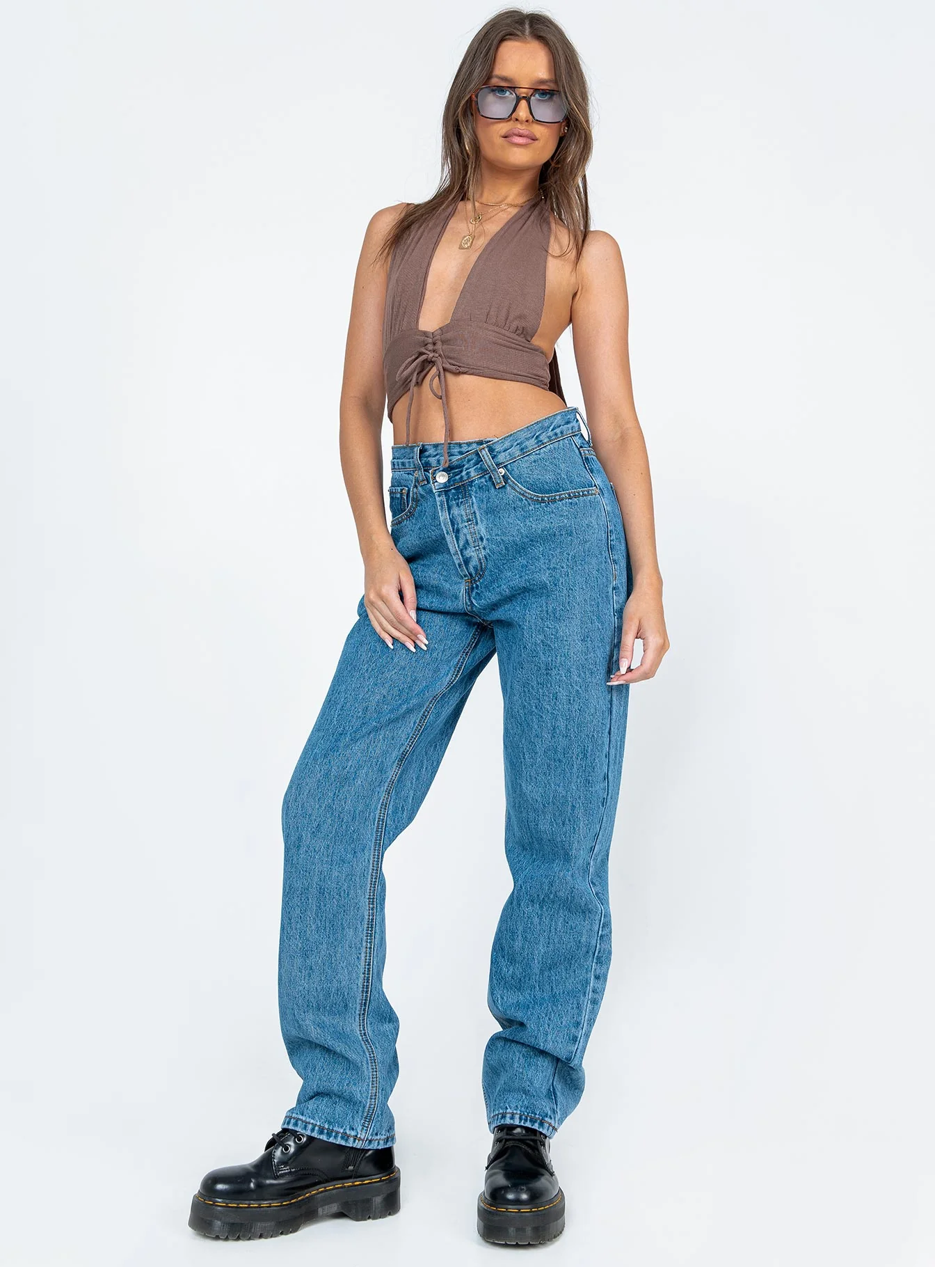 Holly Asymmetric Straight Leg Jean Mid Wash Denim - Image 5