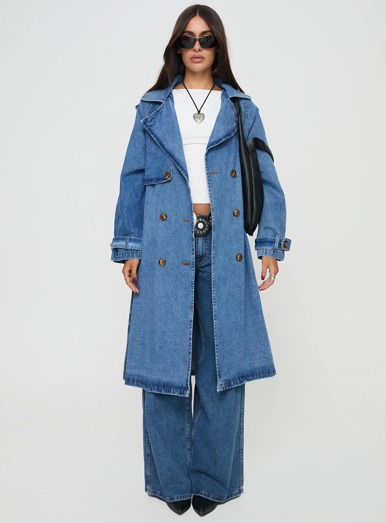 Honeyed Denim Trench Coat Mid Wash - Image 7