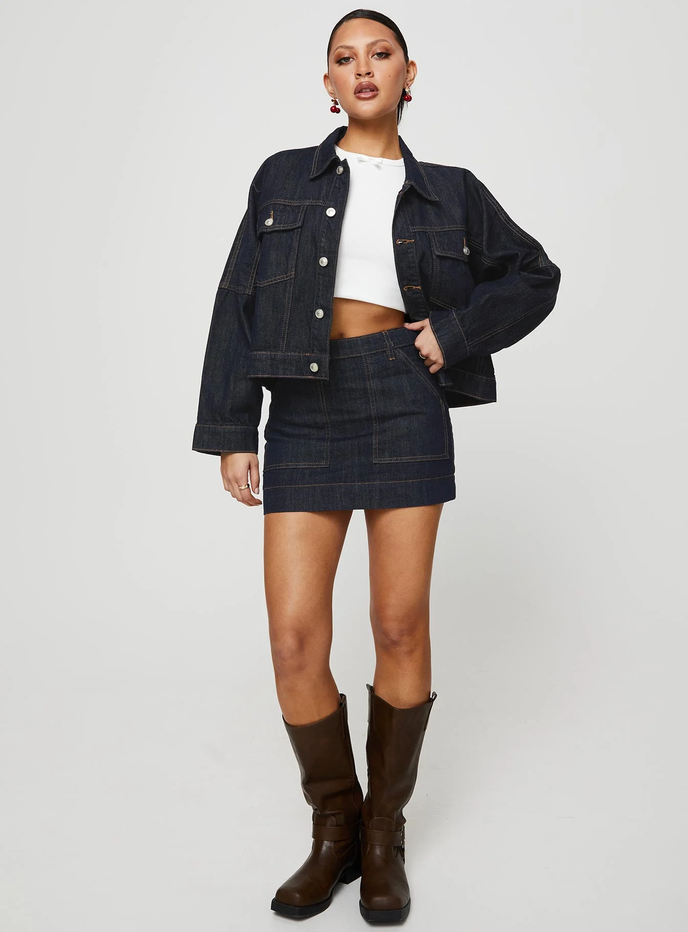 Hughes Mini Skirt Dark Wash Denim Petite - Image 2
