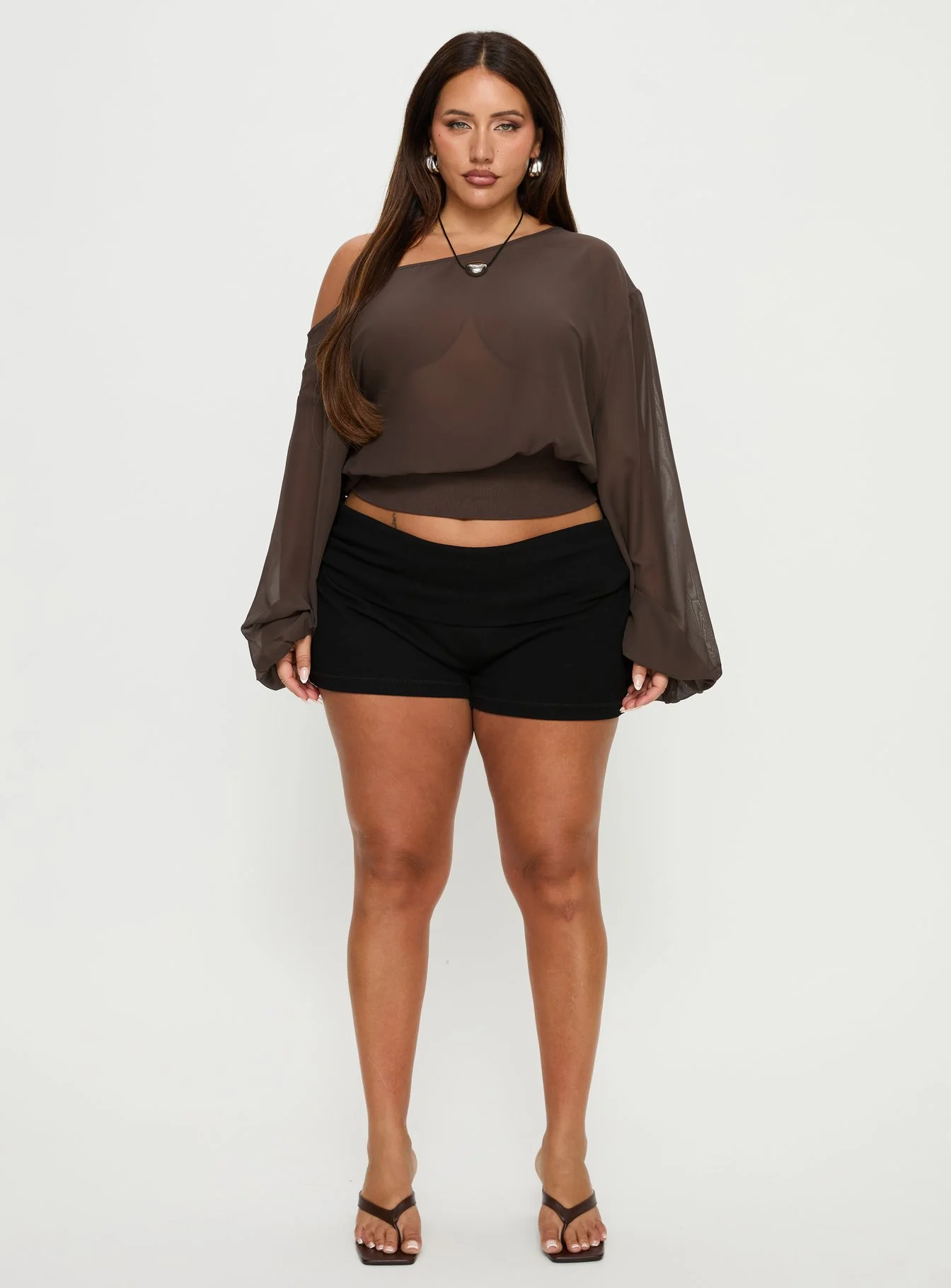 Idalina Slouchy Chiffon Top Brown Curve - Image 6