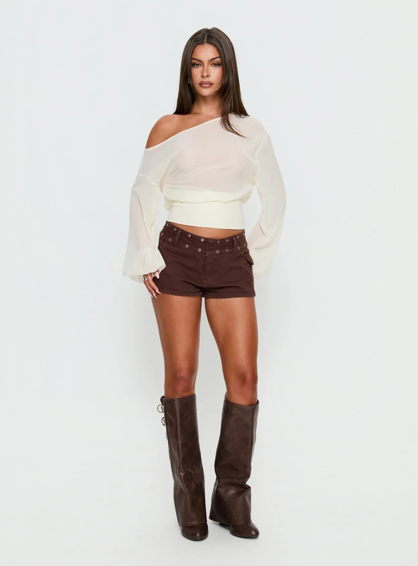 Idalina Slouchy Chiffon Top Cream - Image 3
