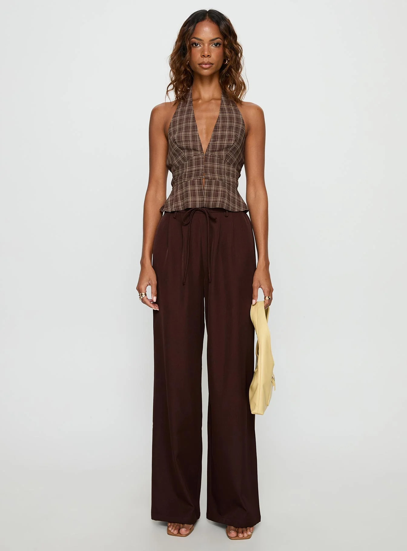 Idolised Pleated Tie Waist Pant Chocolate Brown - Image 7