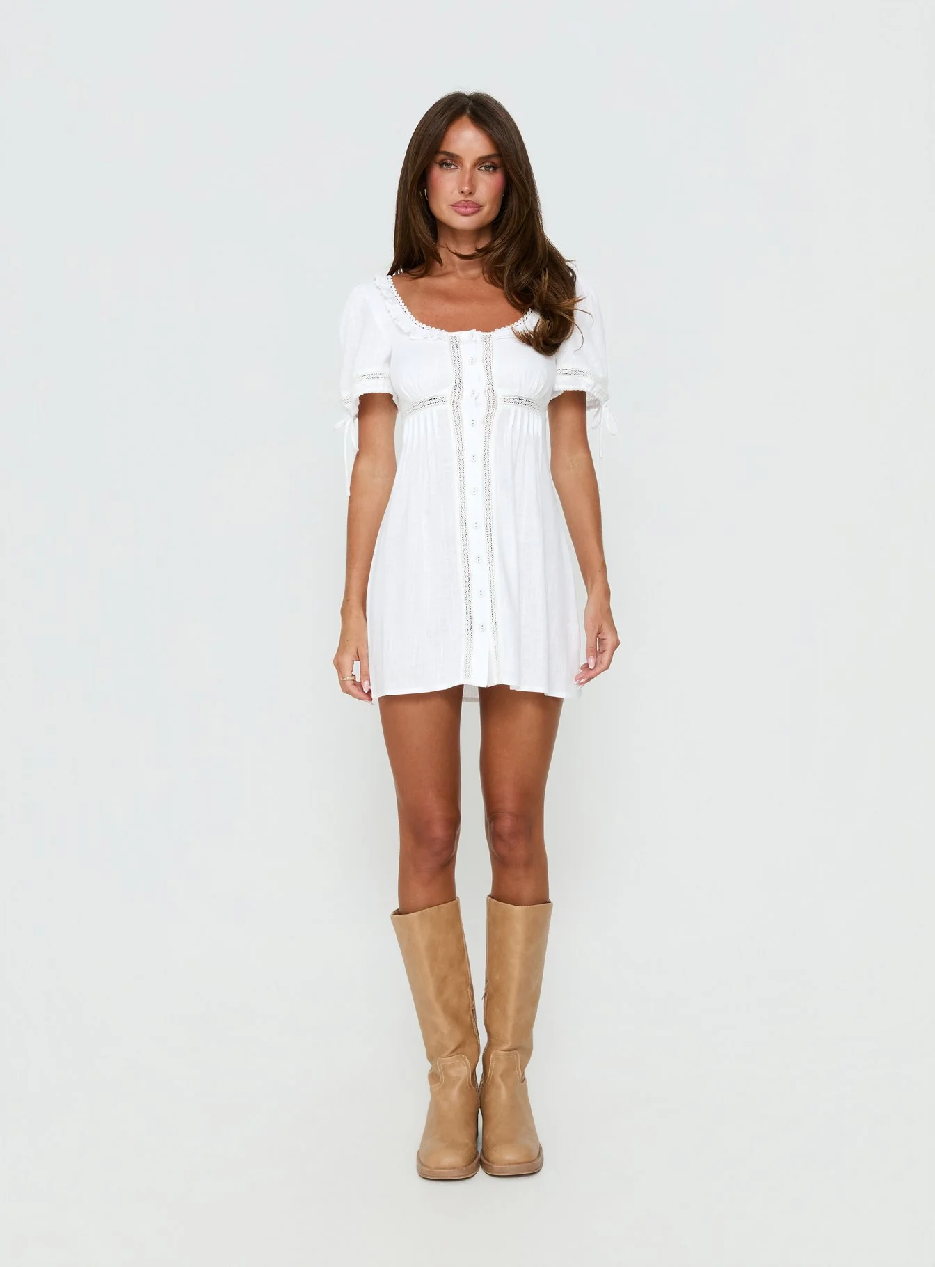 Indianah Pleat Lace Panel Mini Dress White - Image 7