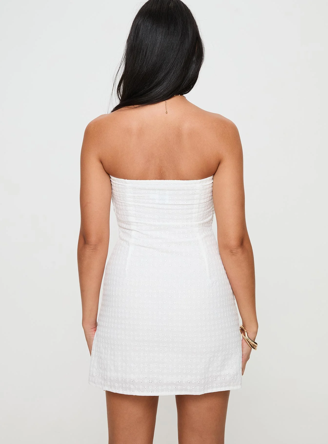 Irena Broderie Strapless Mini Dress White - Image 5