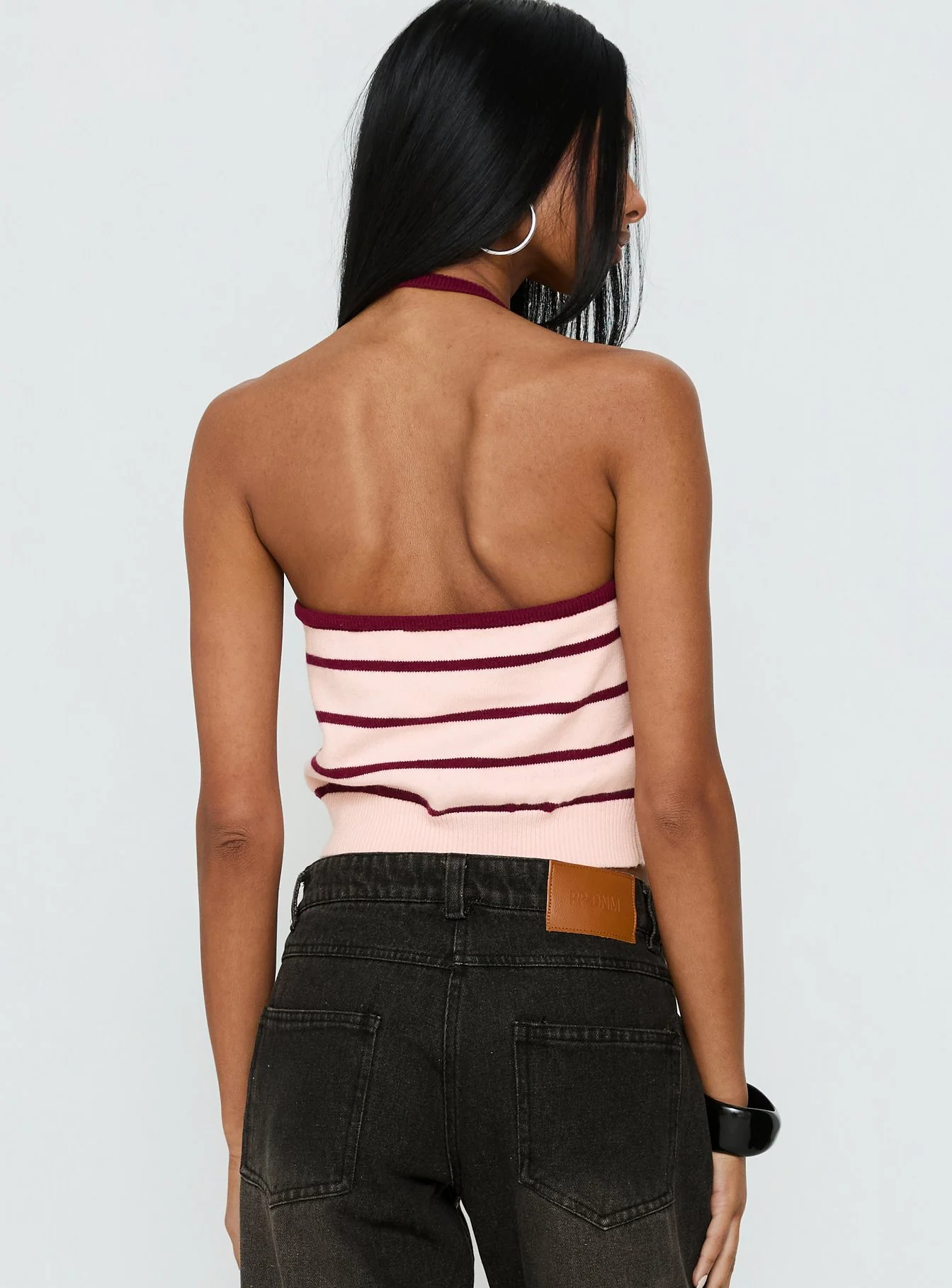 Is It True Halter Neck Top Pink / Burgundy Stripe - Image 4