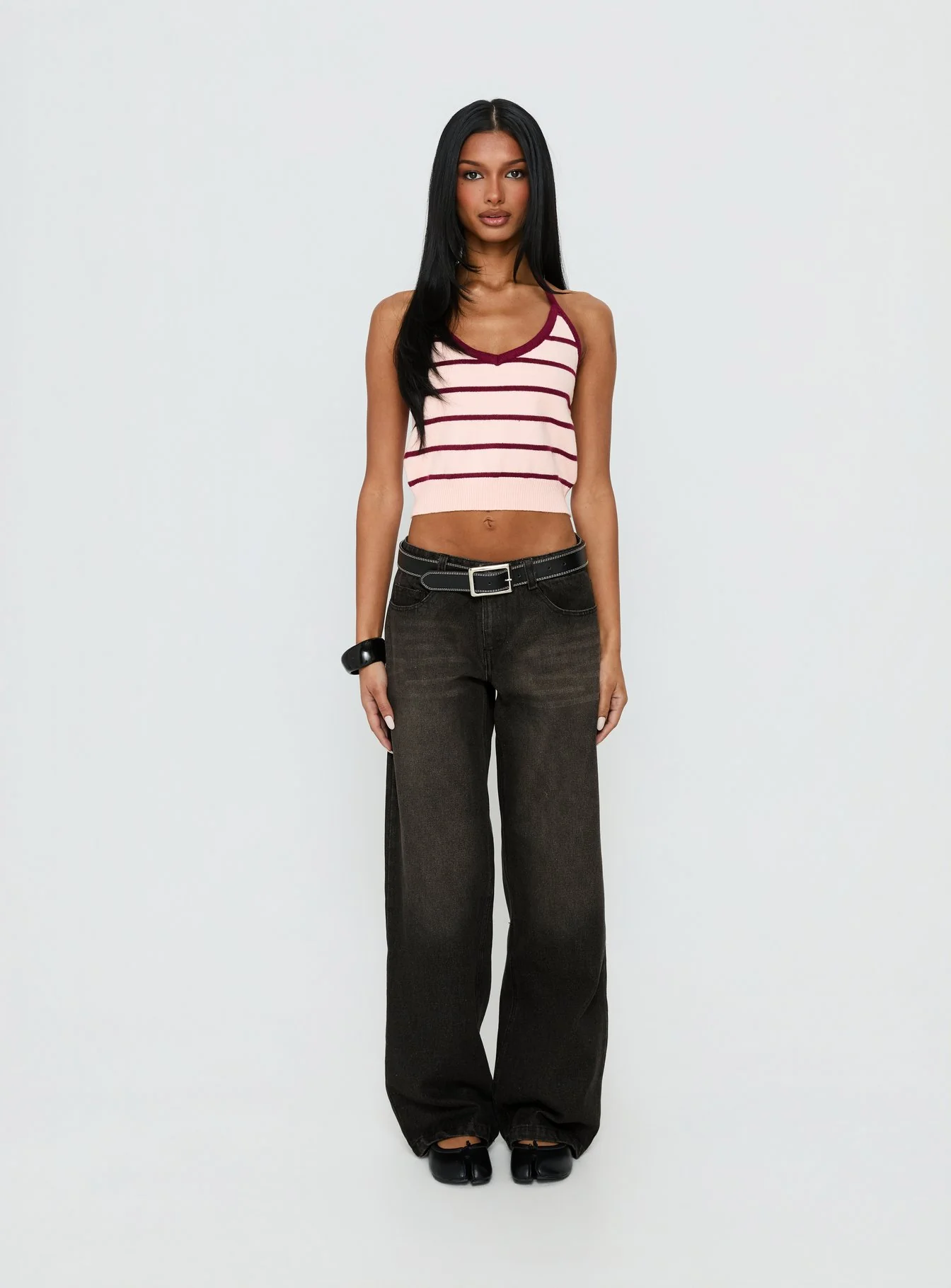 Is It True Halter Neck Top Pink / Burgundy Stripe - Image 6