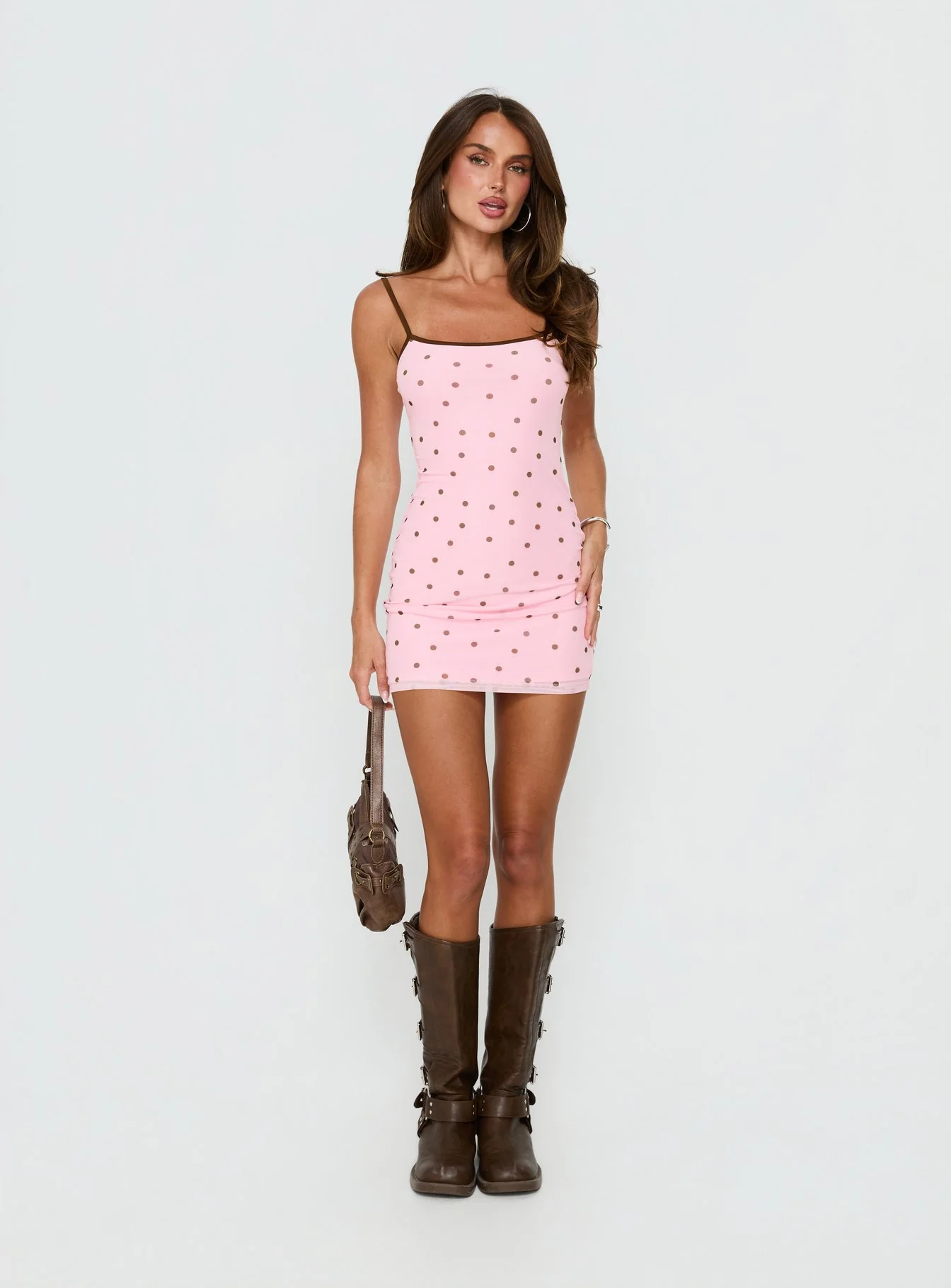 Isa Square Neck Mini Dress Pink Polka Dot - Image 3