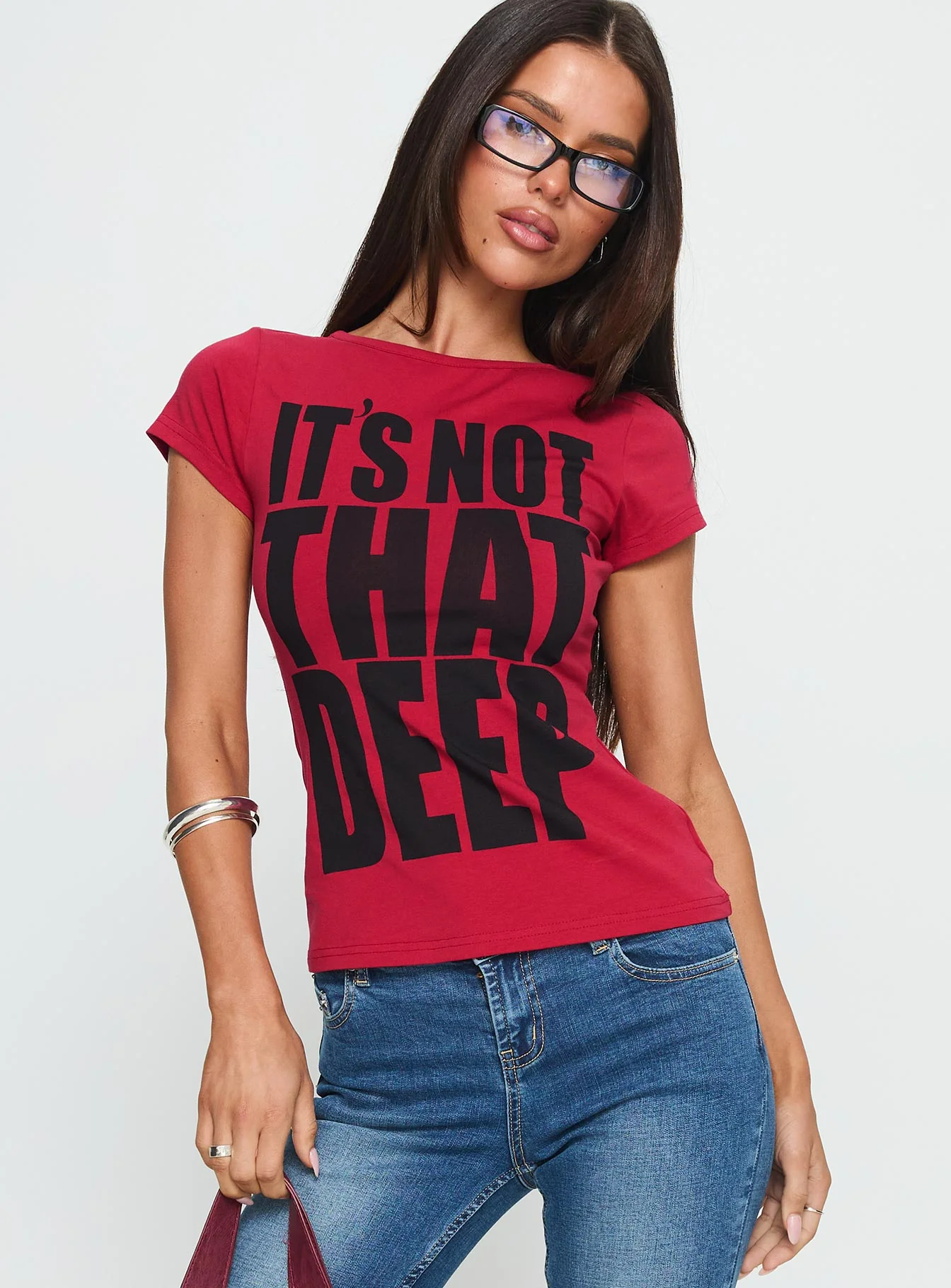 It's Not That Deep Graphic Baby Tee Red - Image 2
