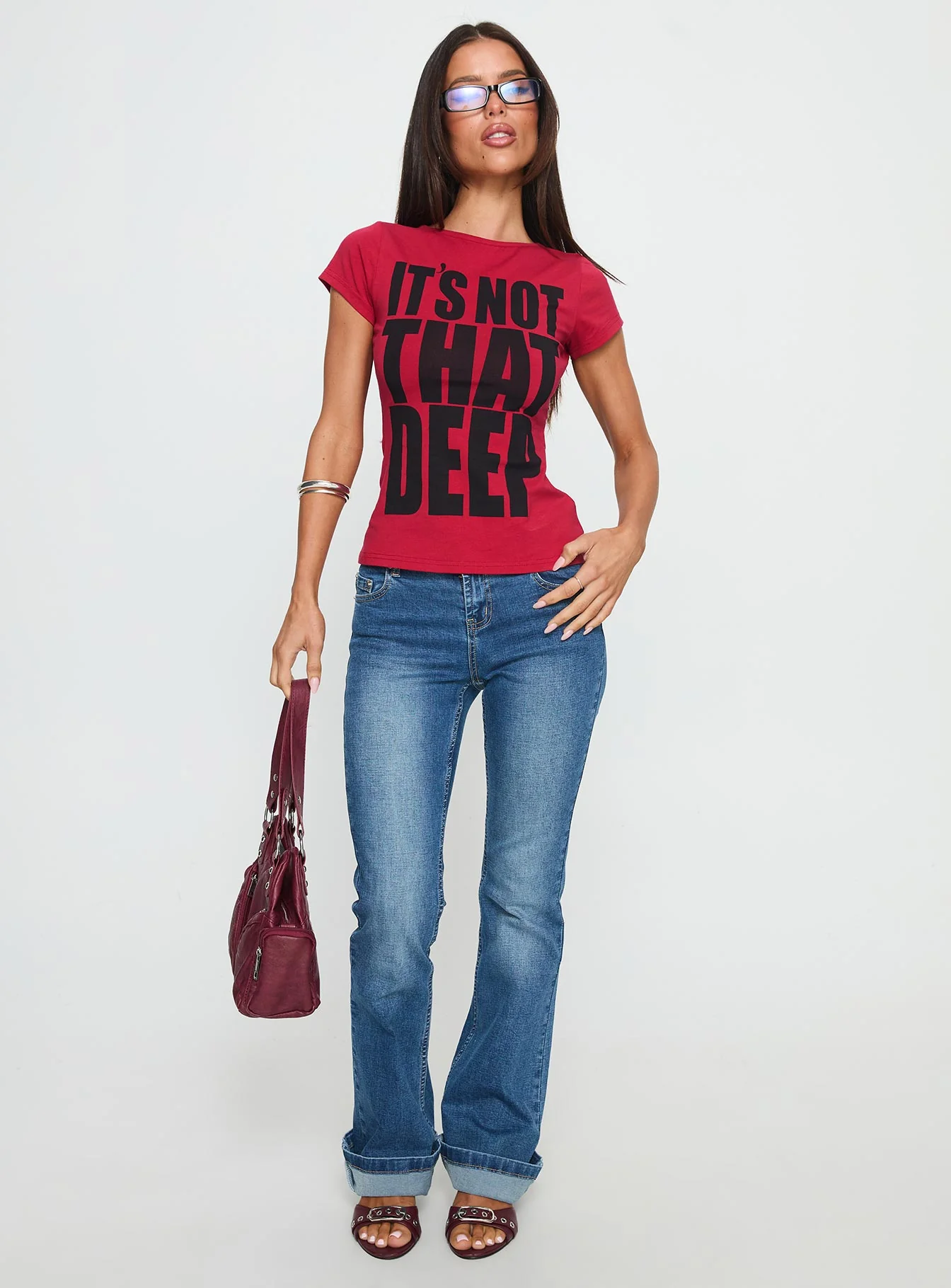 It's Not That Deep Graphic Baby Tee Red - Image 3